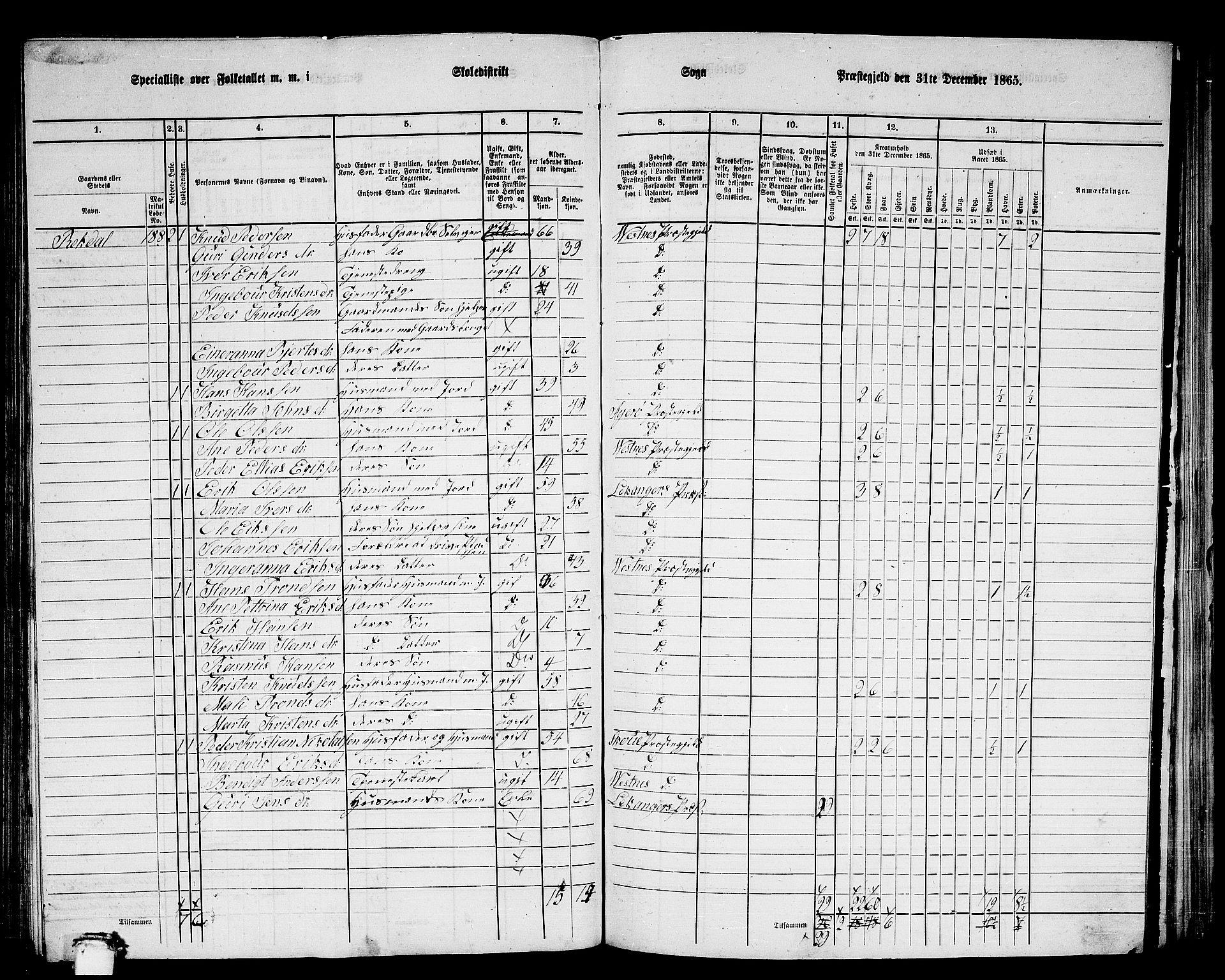 RA, 1865 census for Vestnes, 1865, p. 133