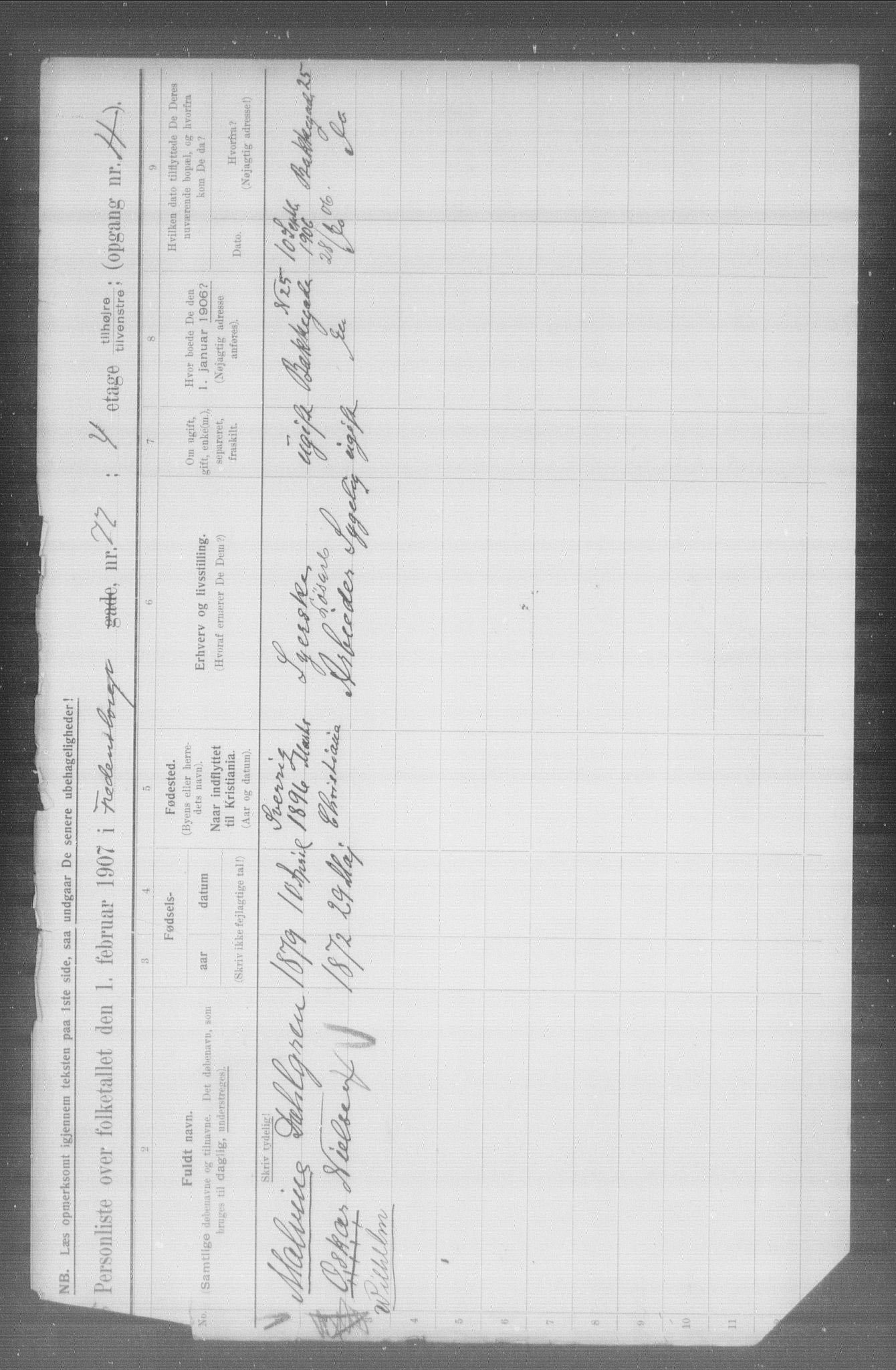 OBA, Municipal Census 1907 for Kristiania, 1907, p. 13505