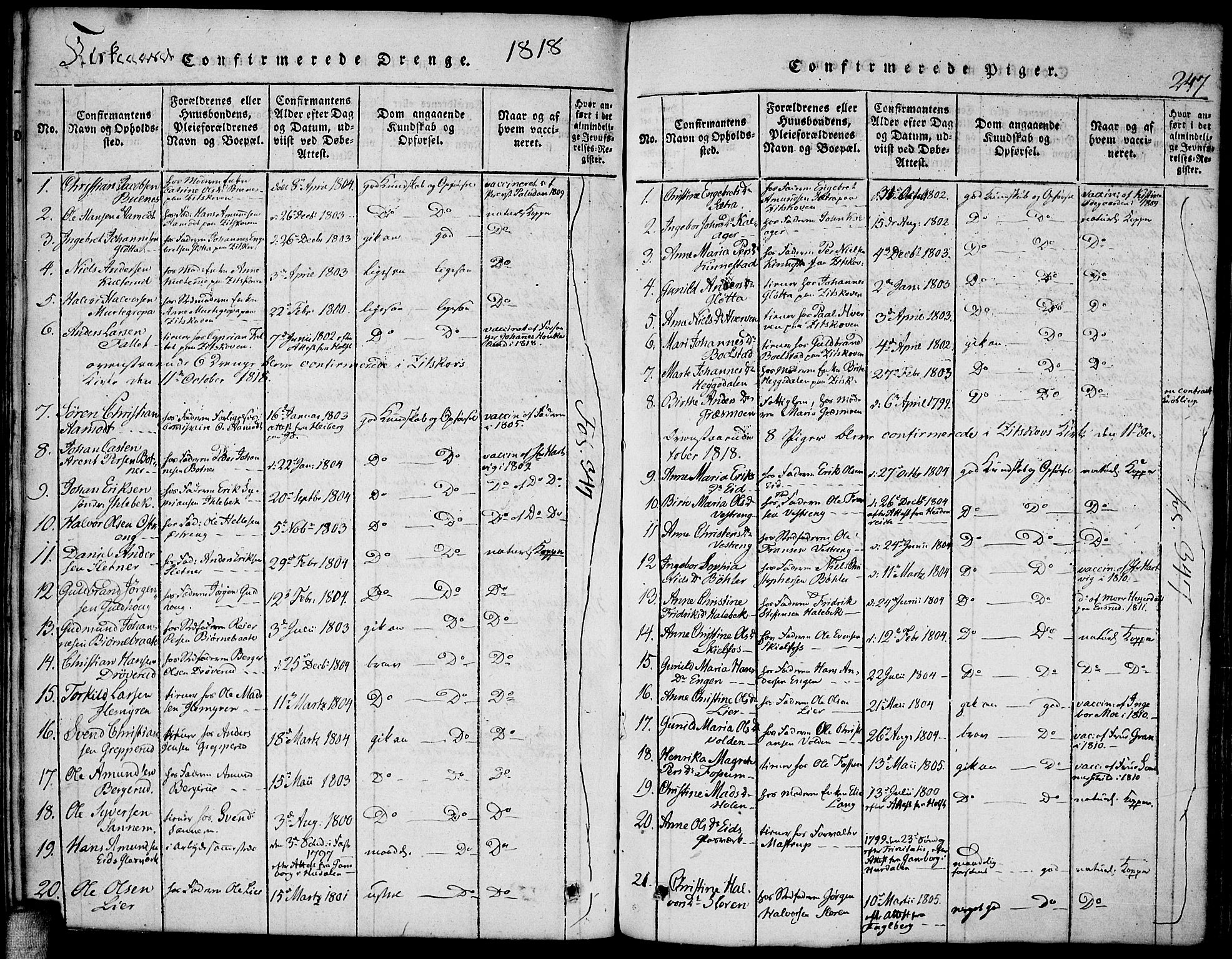Høland prestekontor Kirkebøker, SAO/A-10346a/F/Fa/L0007: Parish register (official) no. I 7, 1814-1827, p. 247