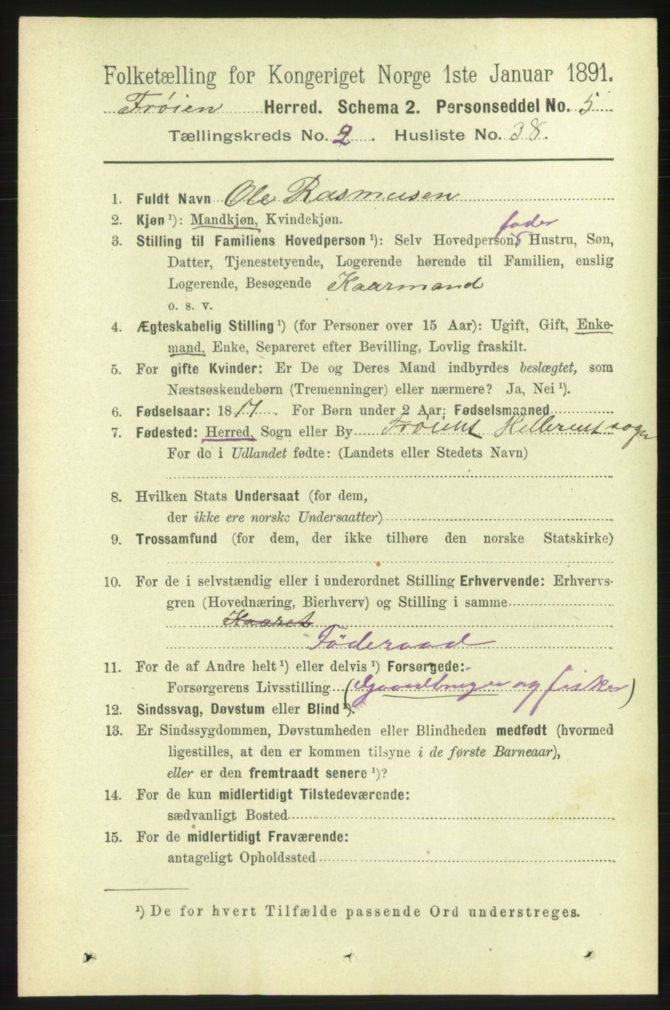 RA, 1891 census for 1619 Frøya, 1891, p. 1216