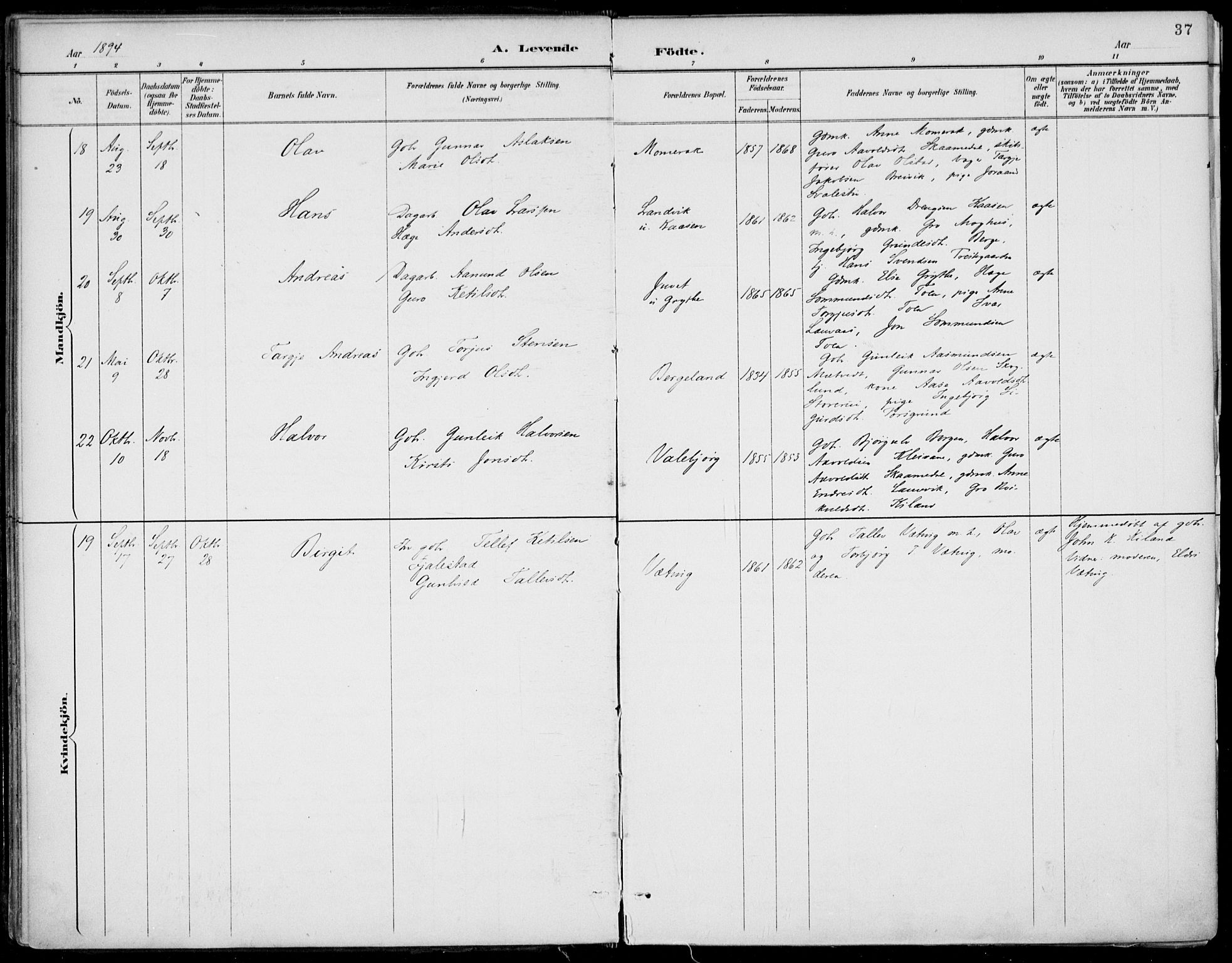 Fyresdal kirkebøker, AV/SAKO-A-263/F/Fa/L0007: Parish register (official) no. I 7, 1887-1914, p. 37