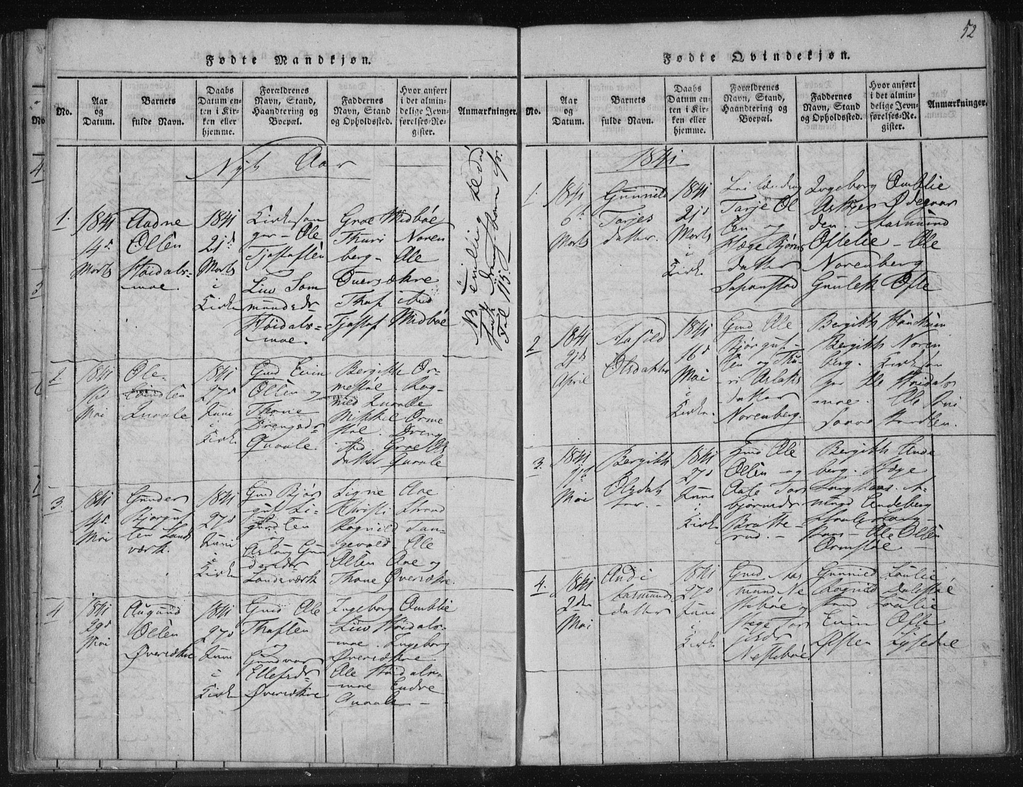 Lårdal kirkebøker, SAKO/A-284/F/Fc/L0001: Parish register (official) no. III 1, 1815-1860, p. 52
