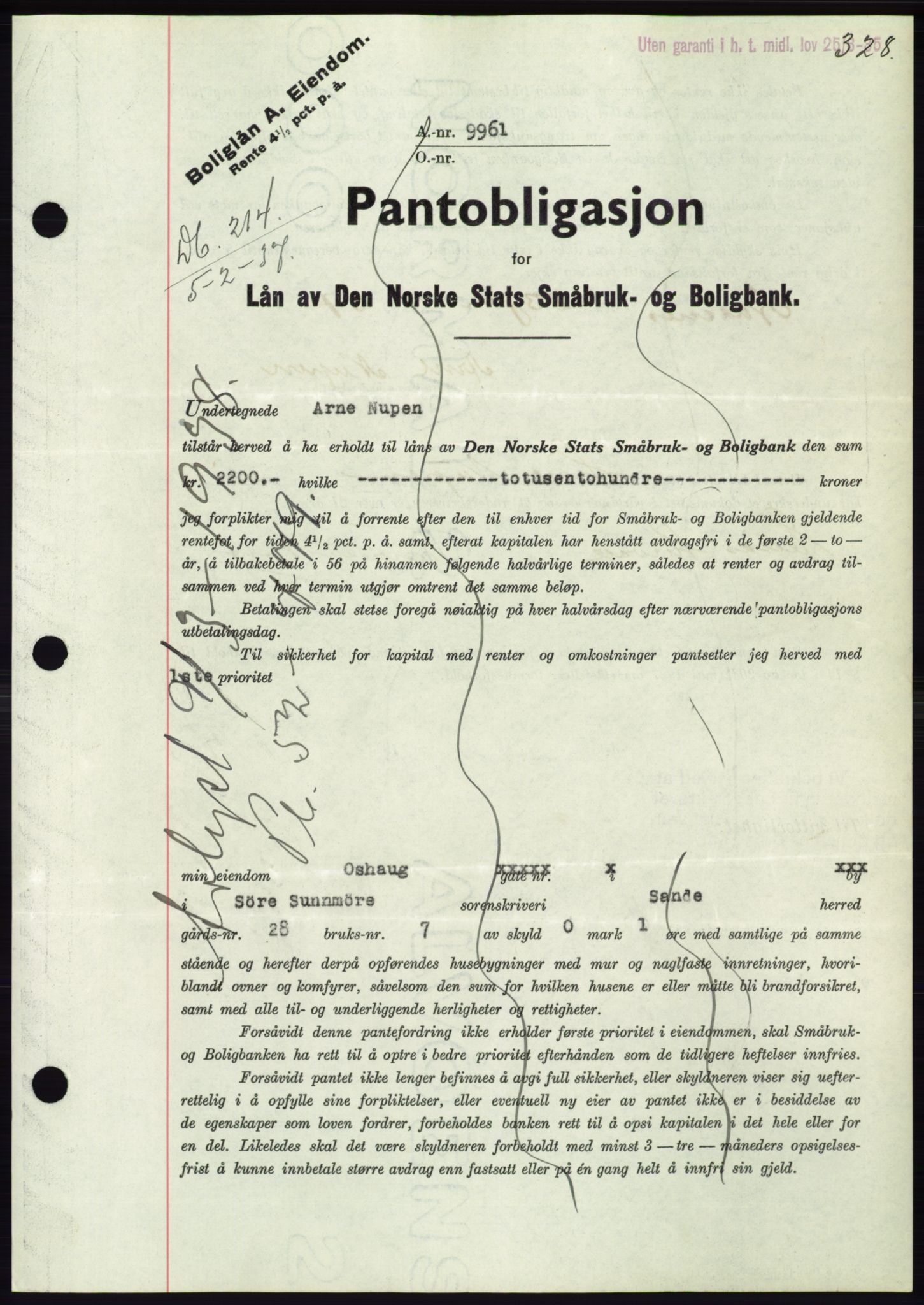 Søre Sunnmøre sorenskriveri, SAT/A-4122/1/2/2C/L0062: Mortgage book no. 56, 1936-1937, Diary no: : 214/1937