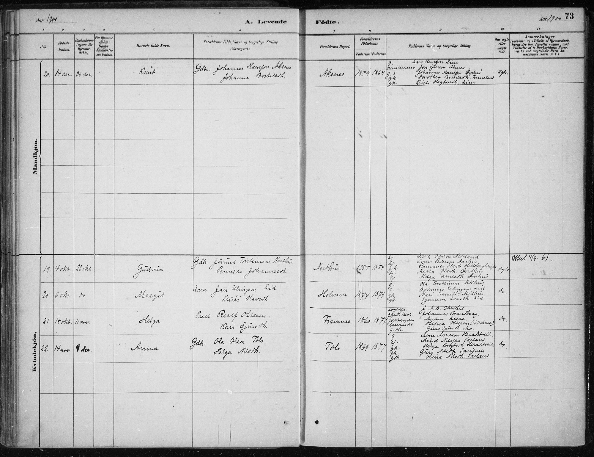 Kvam sokneprestembete, AV/SAB-A-76201/H/Haa: Parish register (official) no. B  1, 1880-1908, p. 73