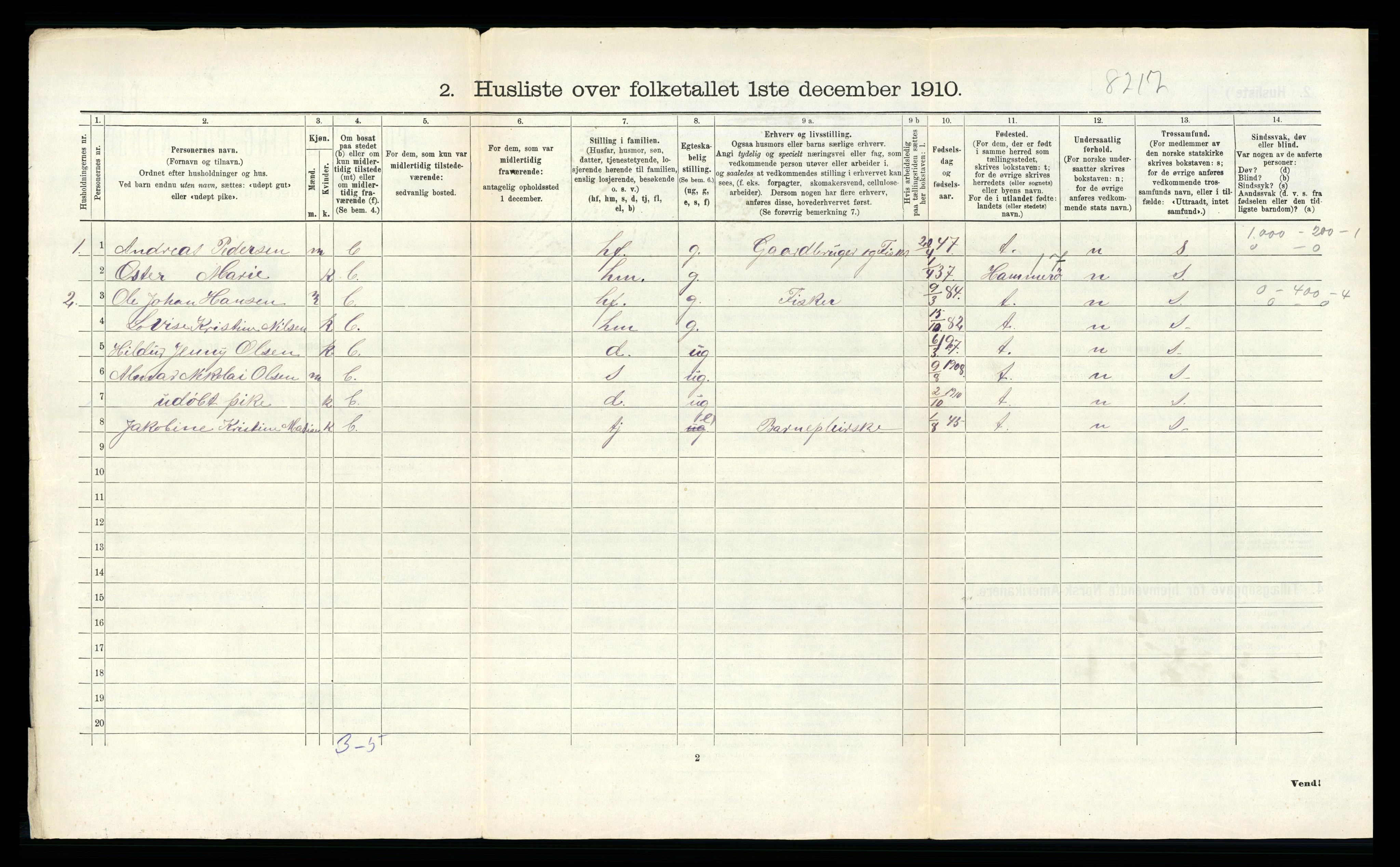 RA, 1910 census for Tysfjord, 1910, p. 488