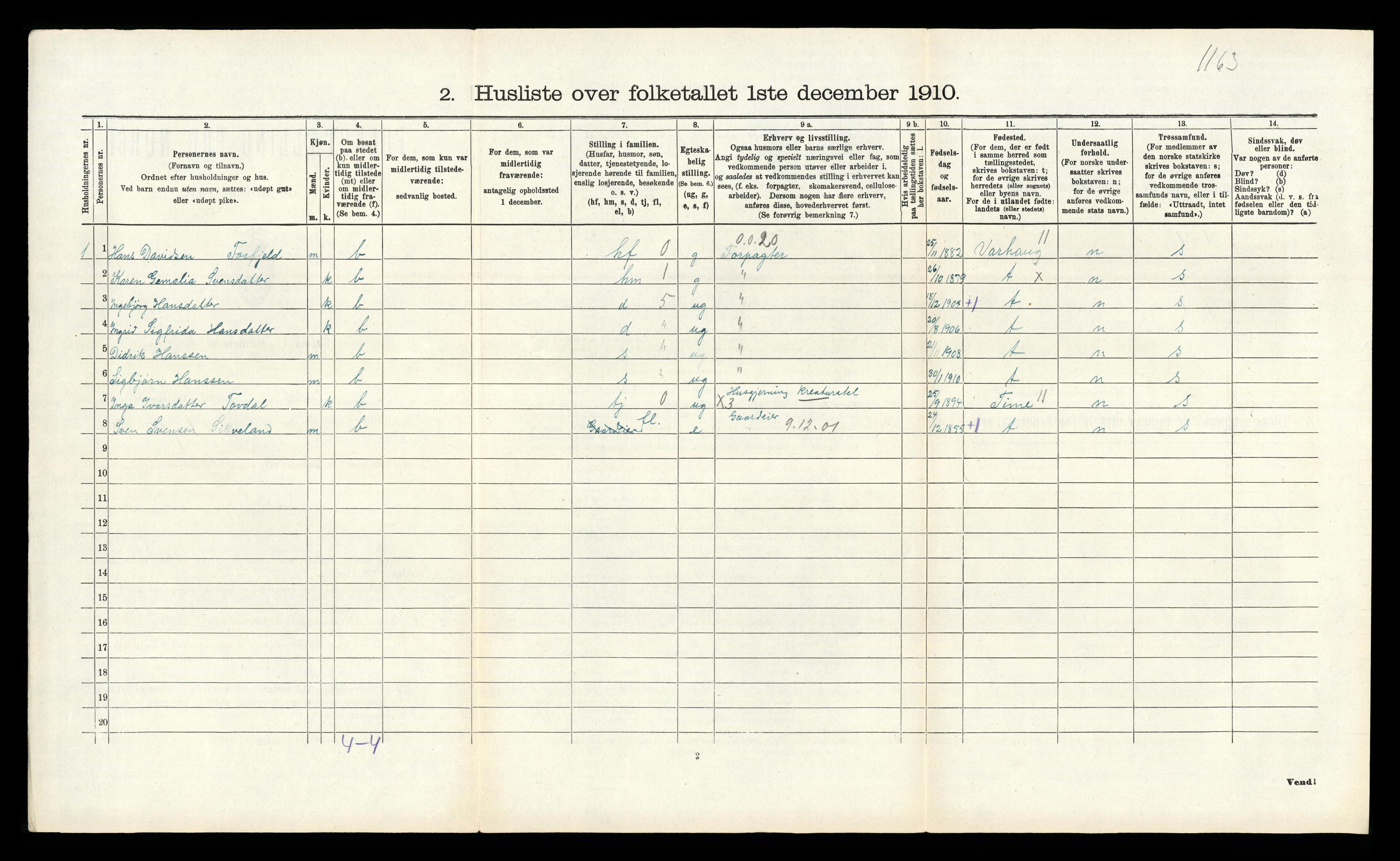 RA, 1910 census for Gjesdal, 1910, p. 319