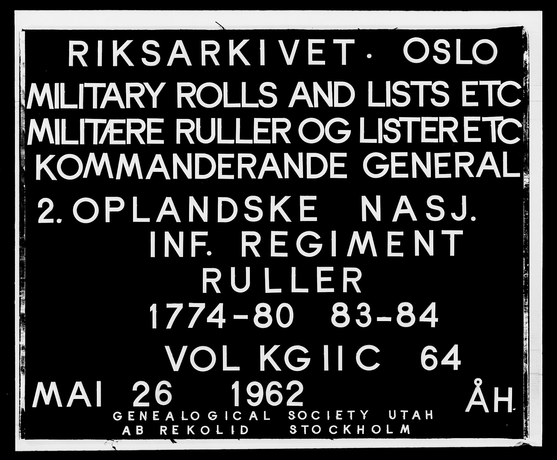 Generalitets- og kommissariatskollegiet, Det kongelige norske kommissariatskollegium, AV/RA-EA-5420/E/Eh/L0064: 2. Opplandske nasjonale infanteriregiment, 1774-1784, p. 1