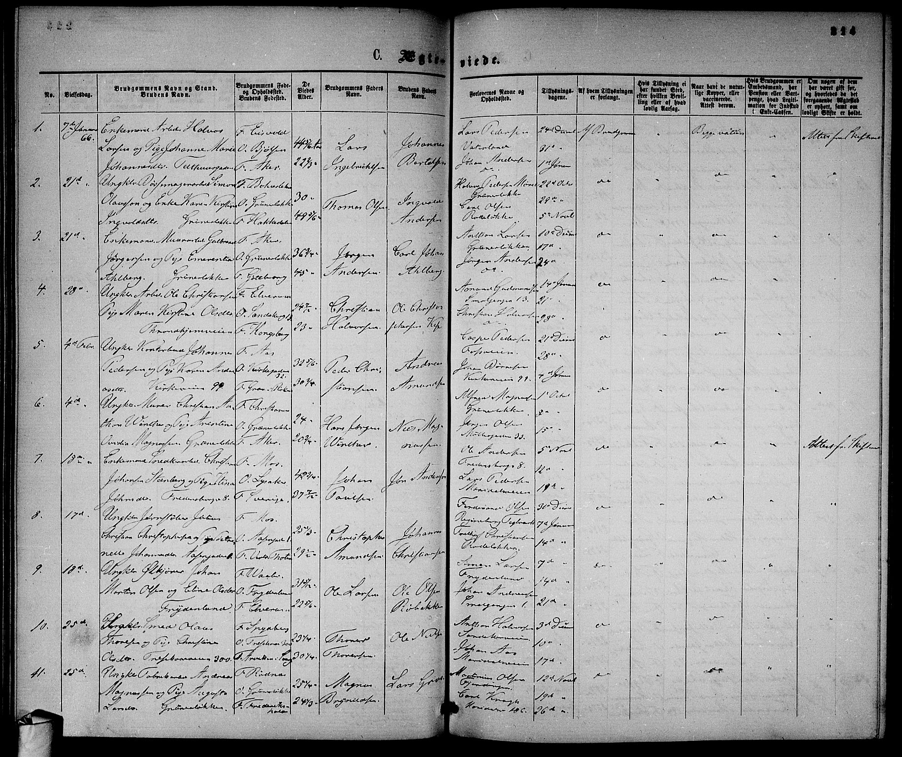 Gamle Aker prestekontor Kirkebøker, SAO/A-10617a/G/L0001: Parish register (copy) no. 1, 1861-1868, p. 214