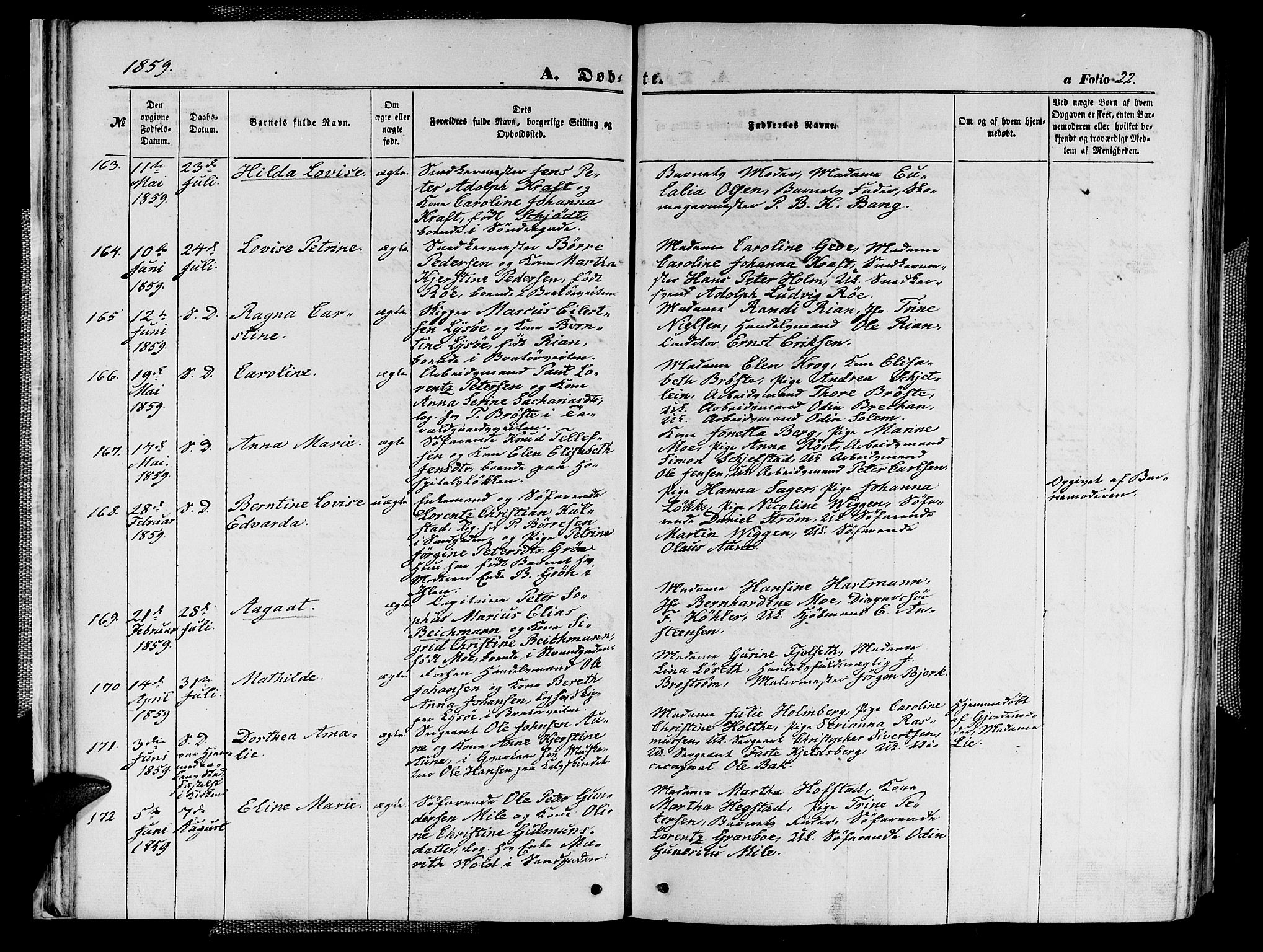 Ministerialprotokoller, klokkerbøker og fødselsregistre - Sør-Trøndelag, SAT/A-1456/602/L0139: Parish register (copy) no. 602C07, 1859-1864, p. 22