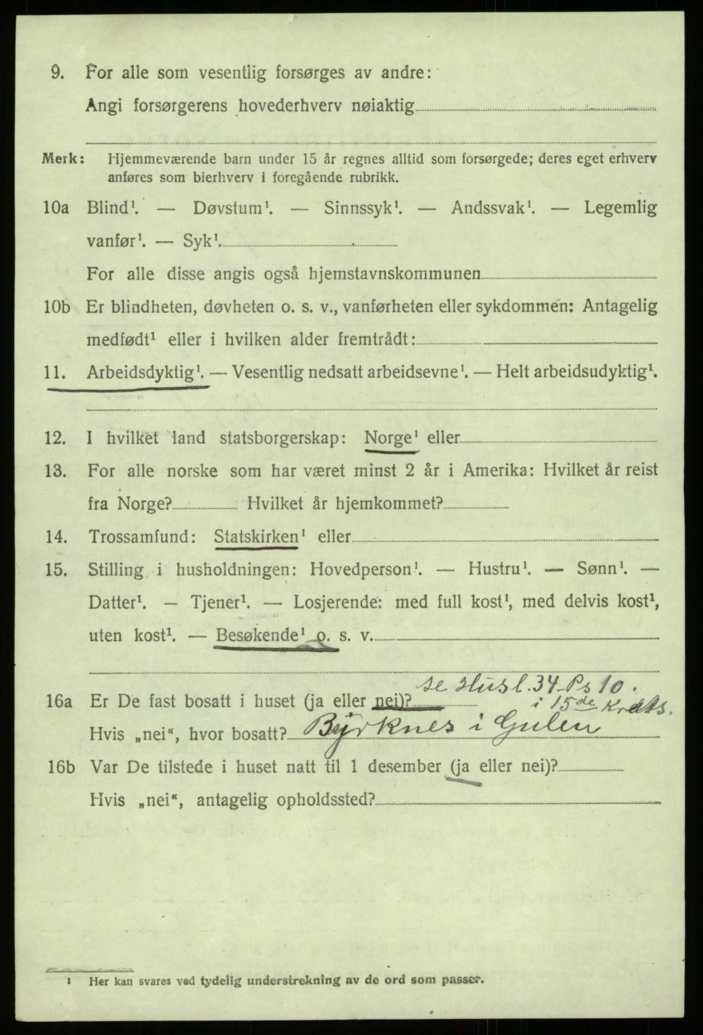 SAB, 1920 census for Gulen, 1920, p. 7162