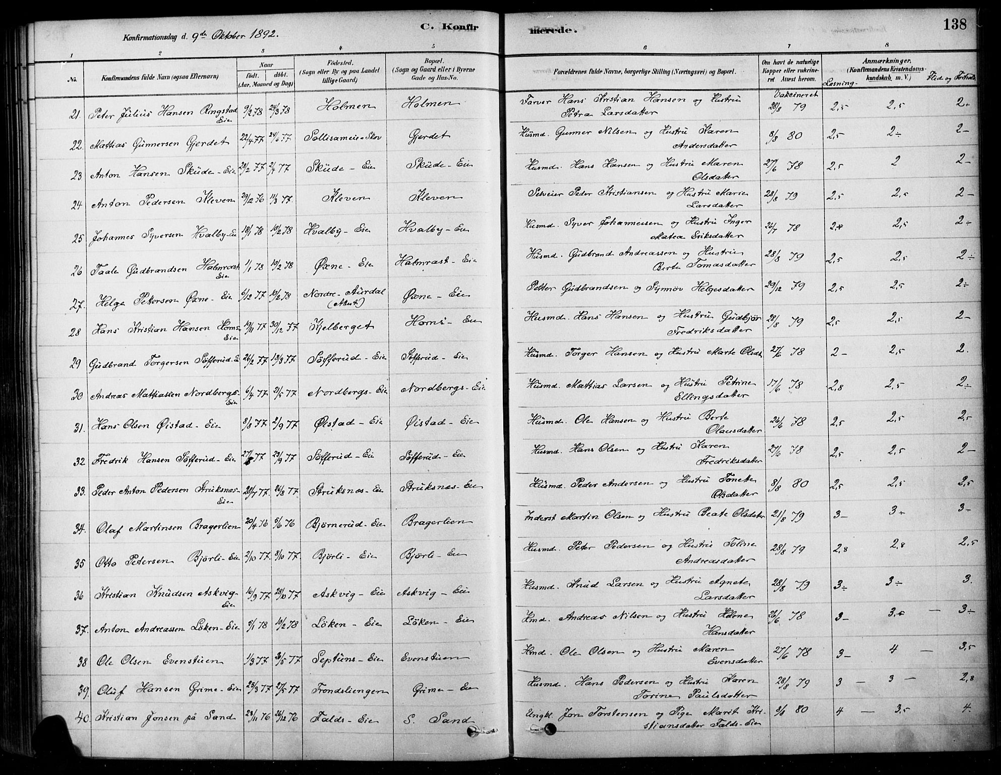 Søndre Land prestekontor, AV/SAH-PREST-122/K/L0003: Parish register (official) no. 3, 1878-1894, p. 138