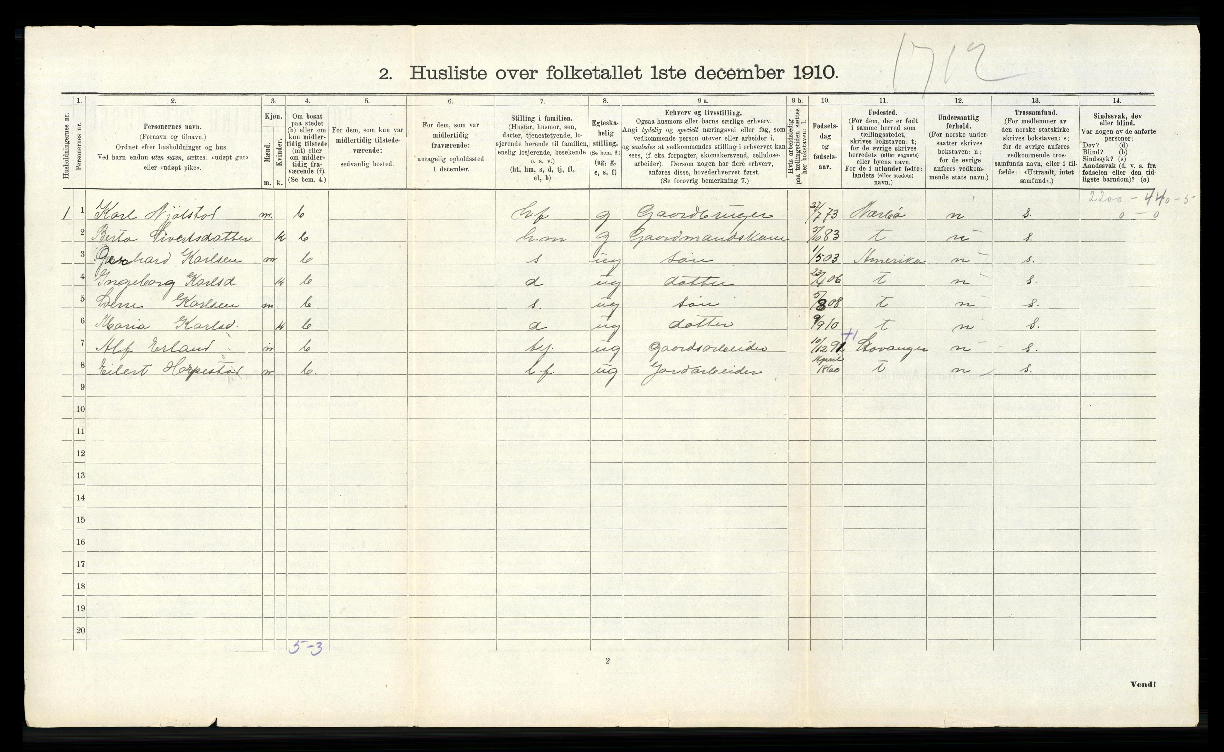 RA, 1910 census for Klepp, 1910, p. 590