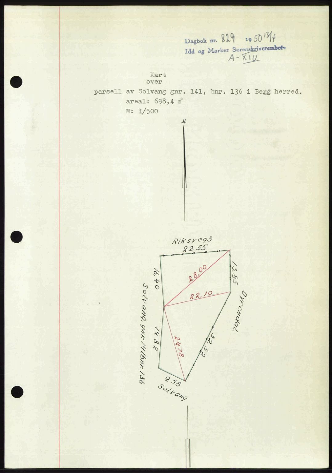 Idd og Marker sorenskriveri, AV/SAO-A-10283/G/Gb/Gbb/L0014: Mortgage book no. A14, 1950-1950, Diary no: : 829/1950