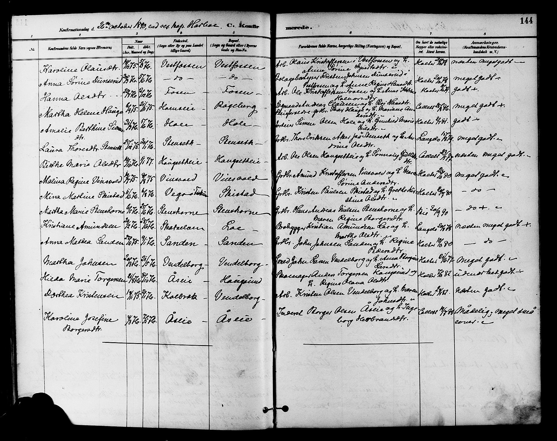 Eiker kirkebøker, SAKO/A-4/F/Fb/L0002: Parish register (official) no. II 2, 1889-1896, p. 144