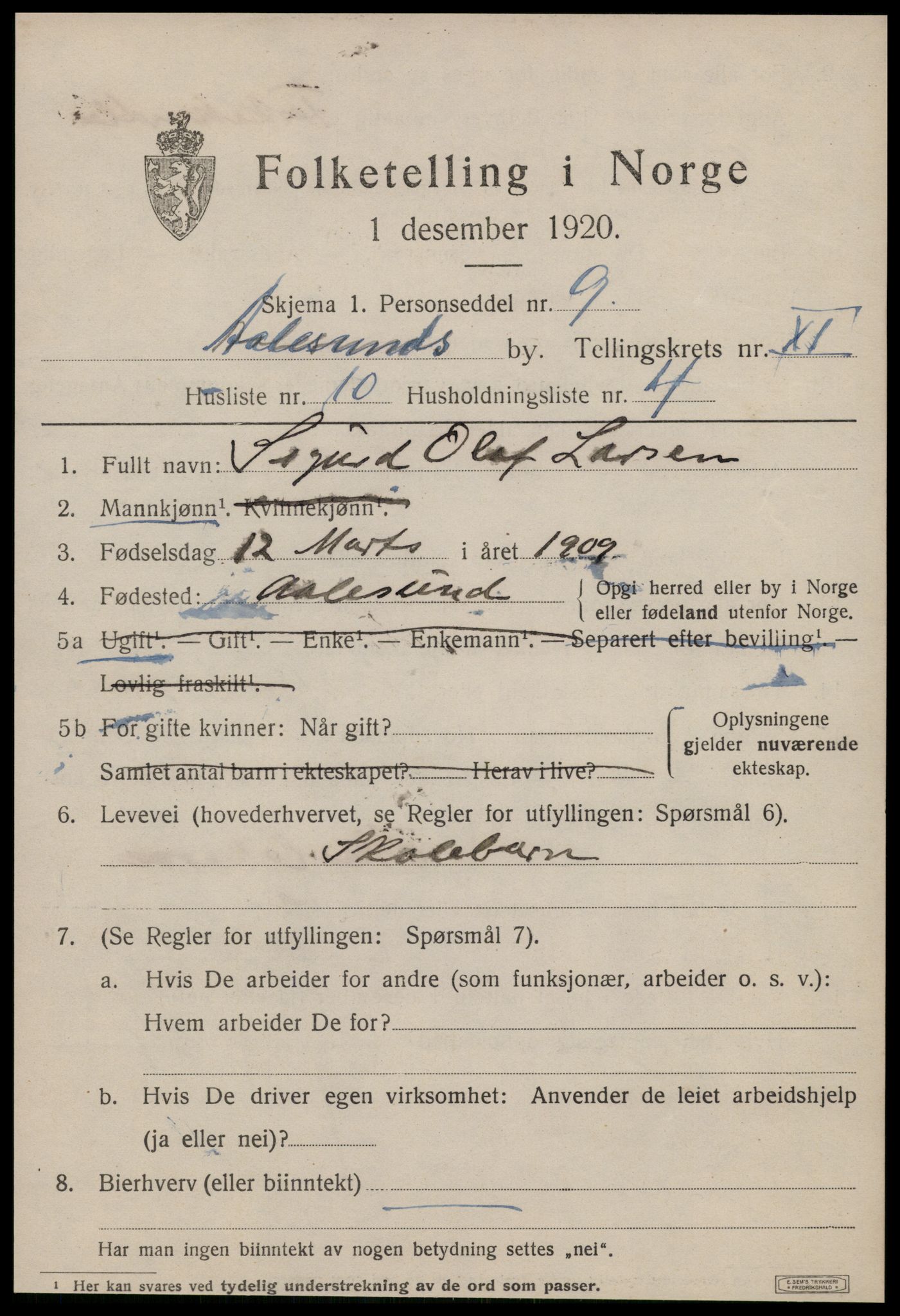 SAT, 1920 census for Ålesund, 1920, p. 24936
