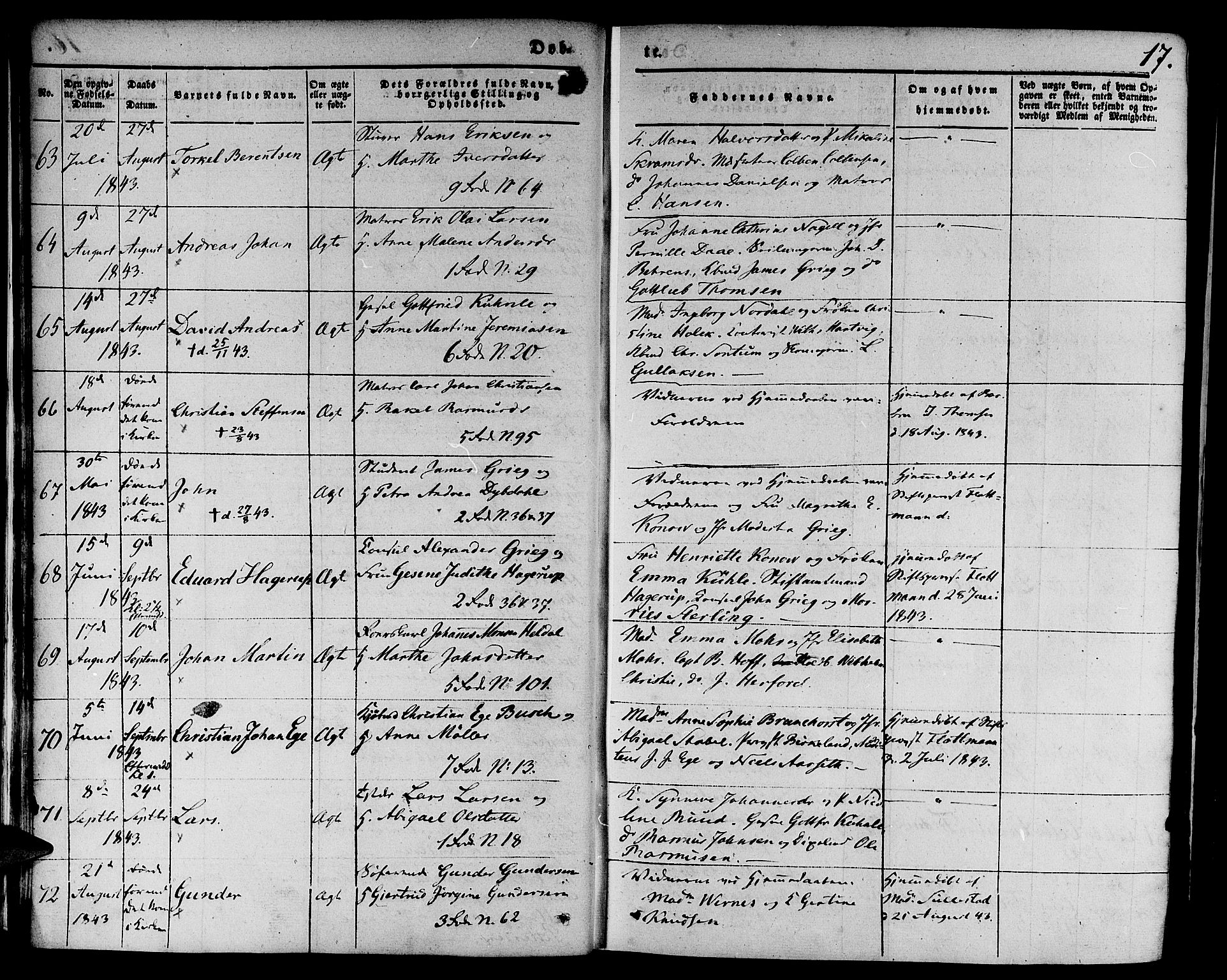 Nykirken Sokneprestembete, SAB/A-77101/H/Hab: Parish register (copy) no. B 1, 1842-1858, p. 17