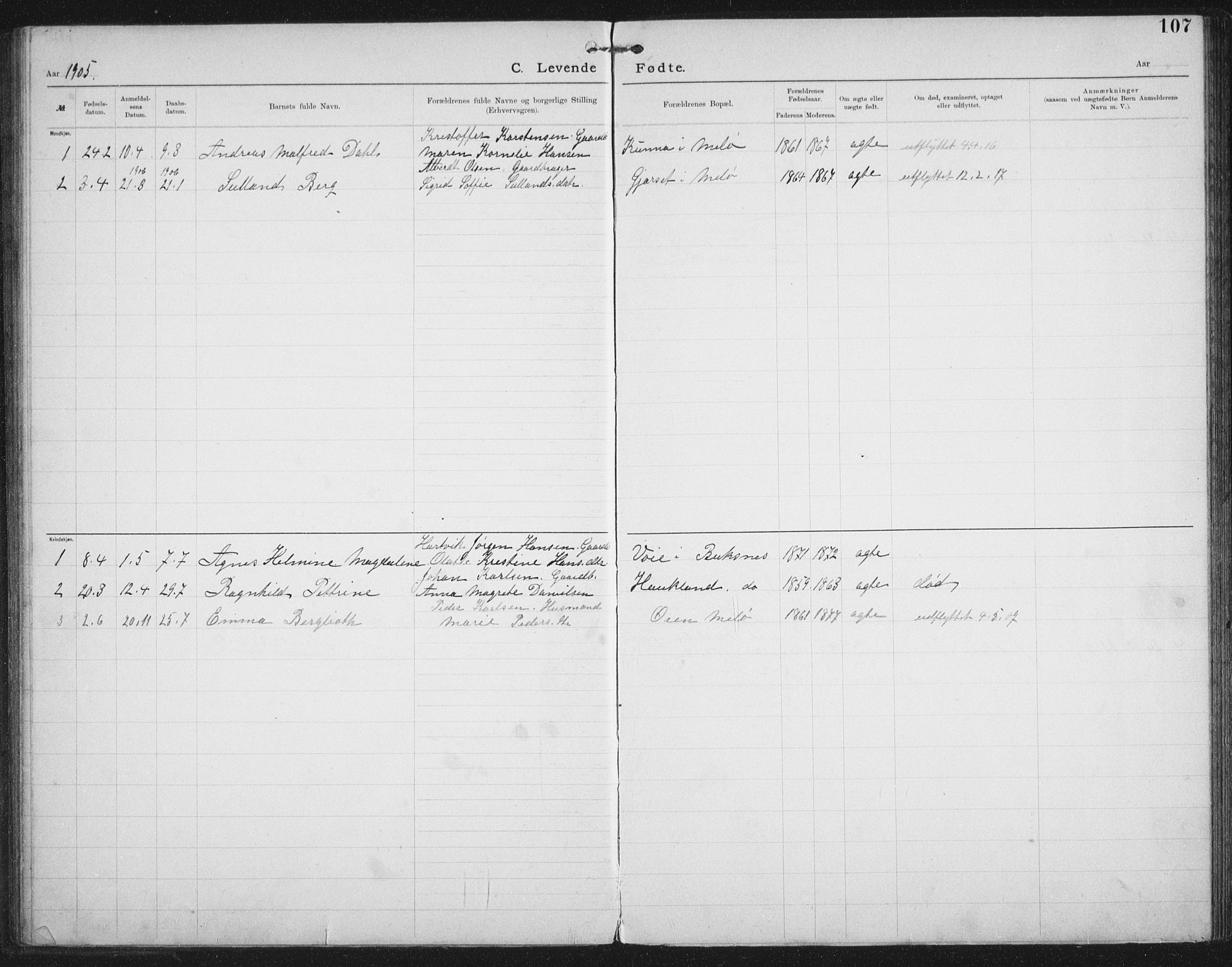 Ministerialprotokoller, klokkerbøker og fødselsregistre - Nordland, SAT/A-1459/881/L1174: Dissenter register no. 881D01, 1891-1933, p. 107