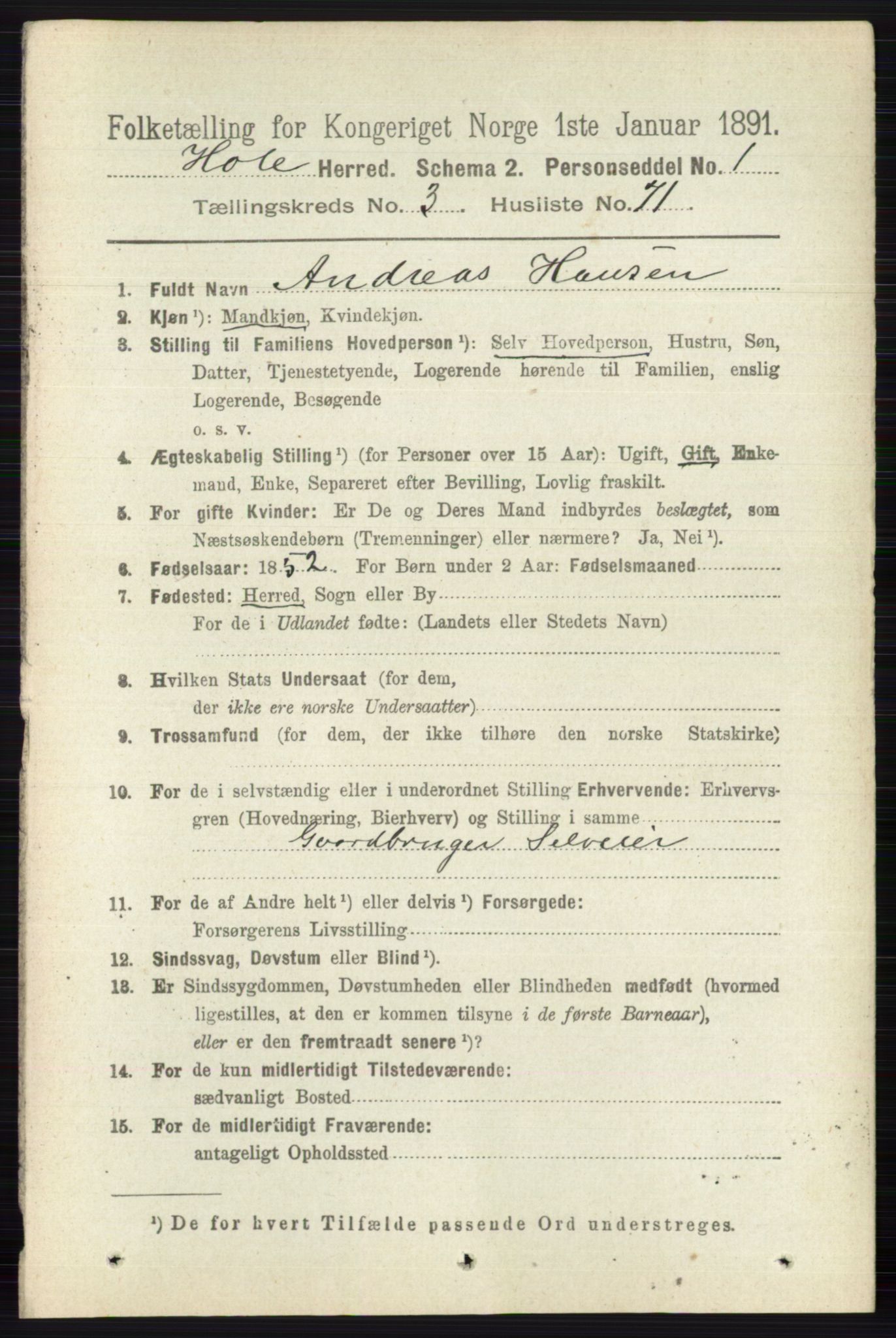 RA, 1891 census for 0612 Hole, 1891, p. 1574