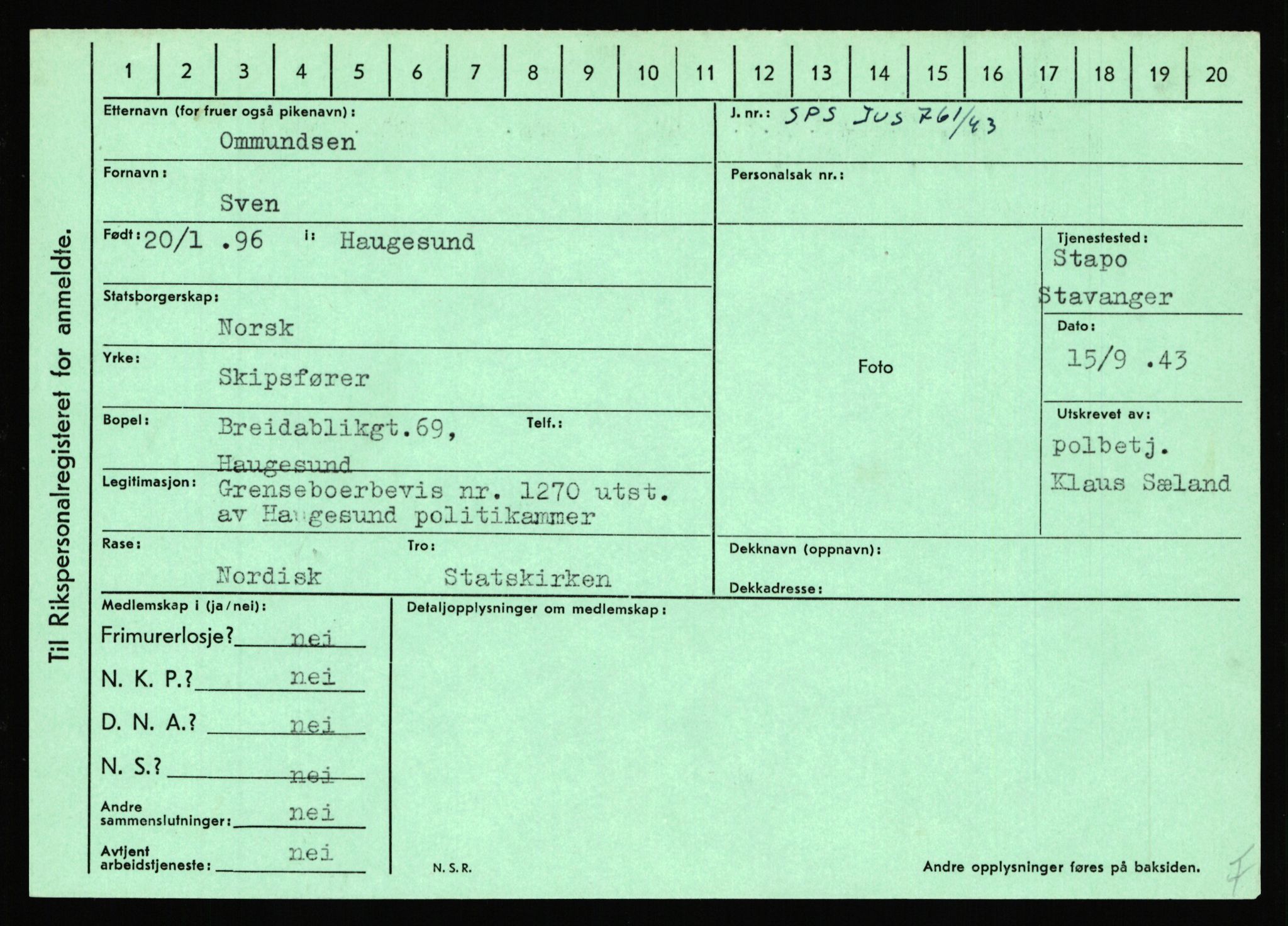 Statspolitiet - Hovedkontoret / Osloavdelingen, AV/RA-S-1329/C/Ca/L0012: Oanæs - Quistgaard	, 1943-1945, p. 2070