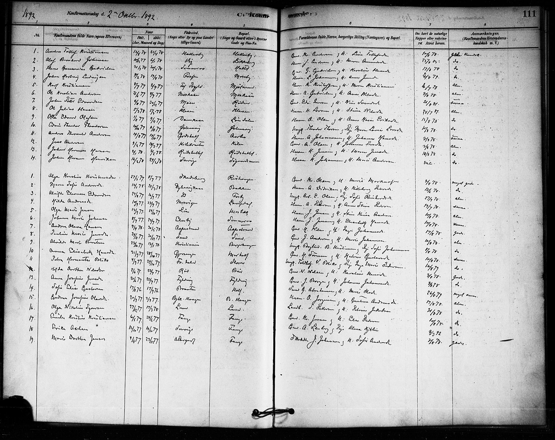 Aremark prestekontor Kirkebøker, AV/SAO-A-10899/F/Fa/L0005: Parish register (official) no. I 5, 1878-1897, p. 111