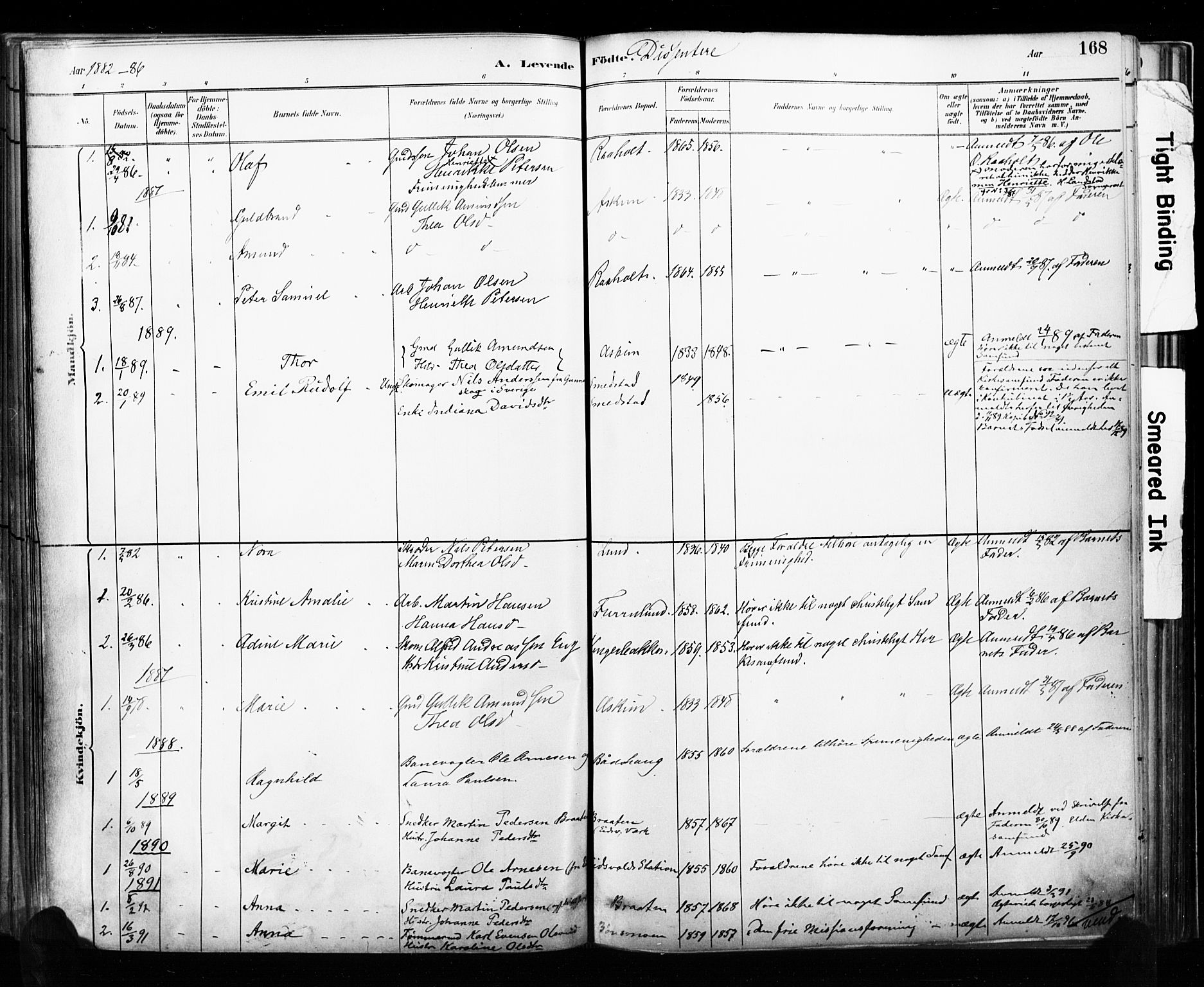 Eidsvoll prestekontor Kirkebøker, SAO/A-10888/F/Fa/L0002: Parish register (official) no. I 2, 1882-1895, p. 168