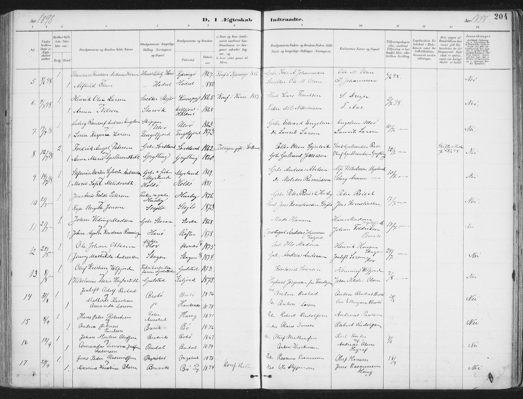 Ministerialprotokoller, klokkerbøker og fødselsregistre - Nordland, SAT/A-1459/888/L1246: Parish register (official) no. 888A12, 1891-1903, p. 204