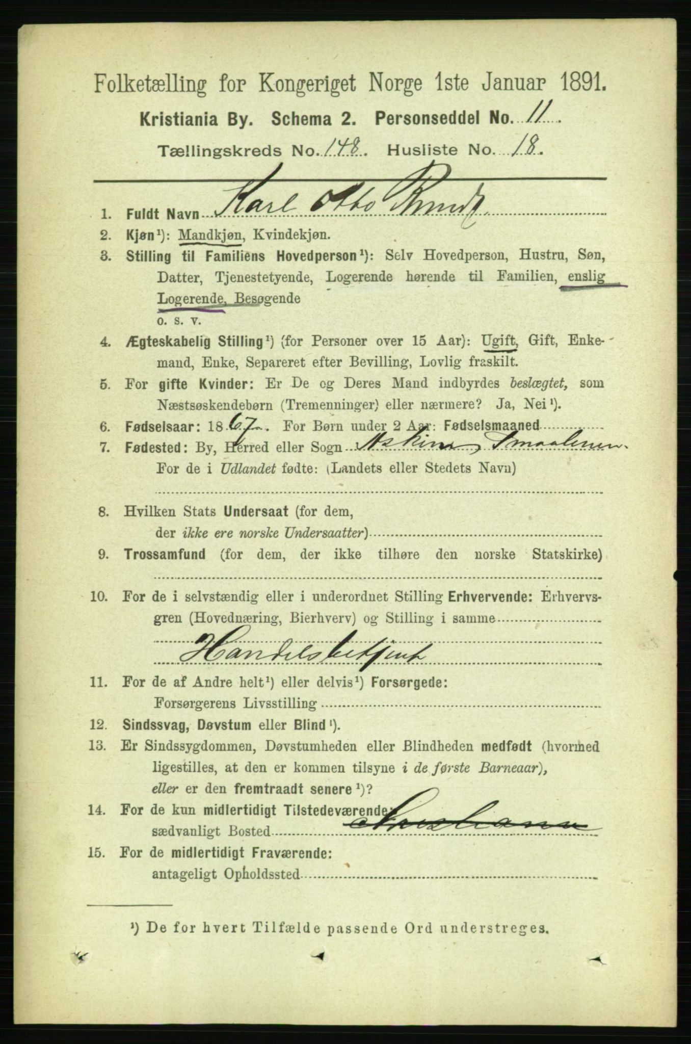 RA, 1891 census for 0301 Kristiania, 1891, p. 82539