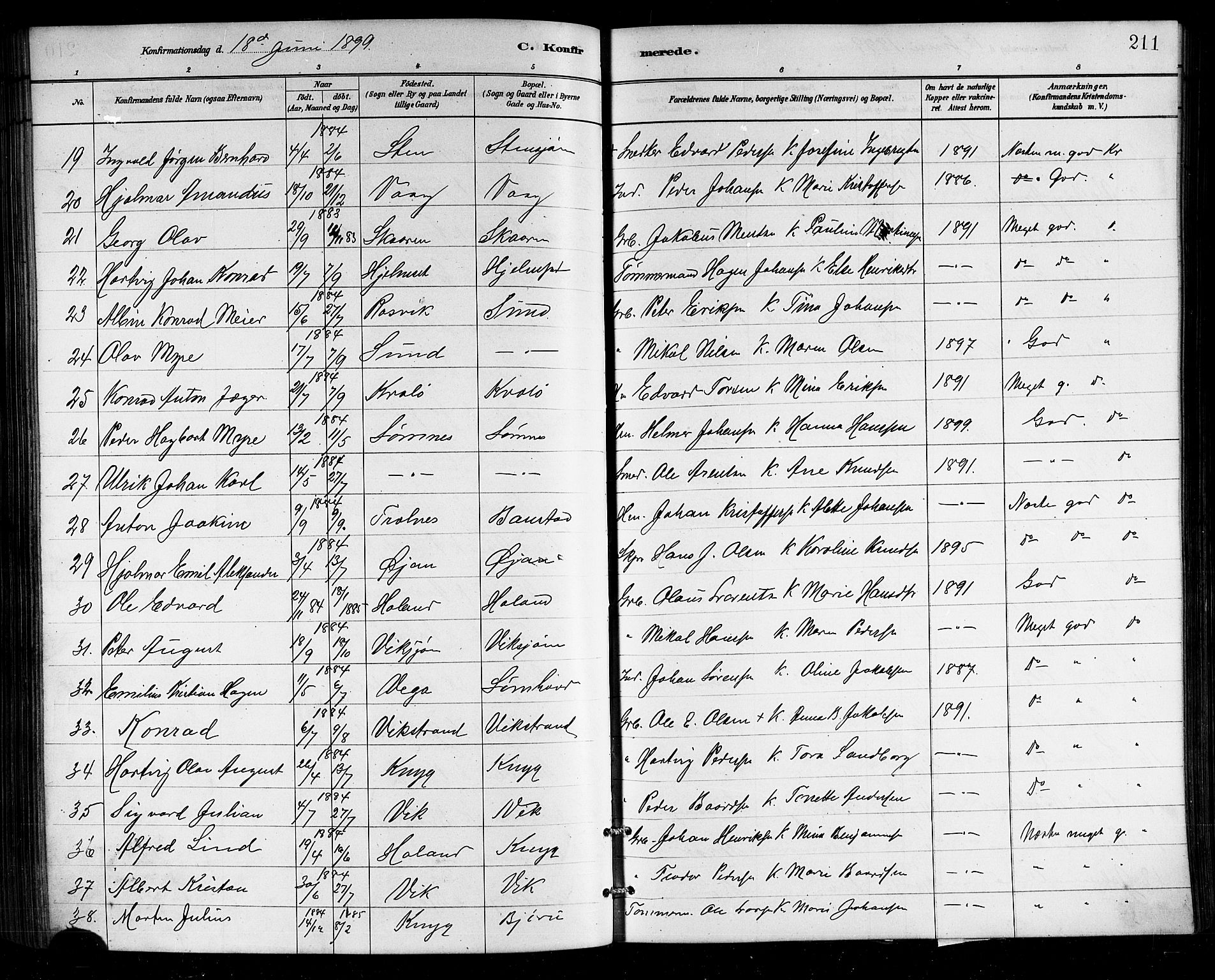 Ministerialprotokoller, klokkerbøker og fødselsregistre - Nordland, SAT/A-1459/812/L0188: Parish register (copy) no. 812C06, 1884-1912, p. 211