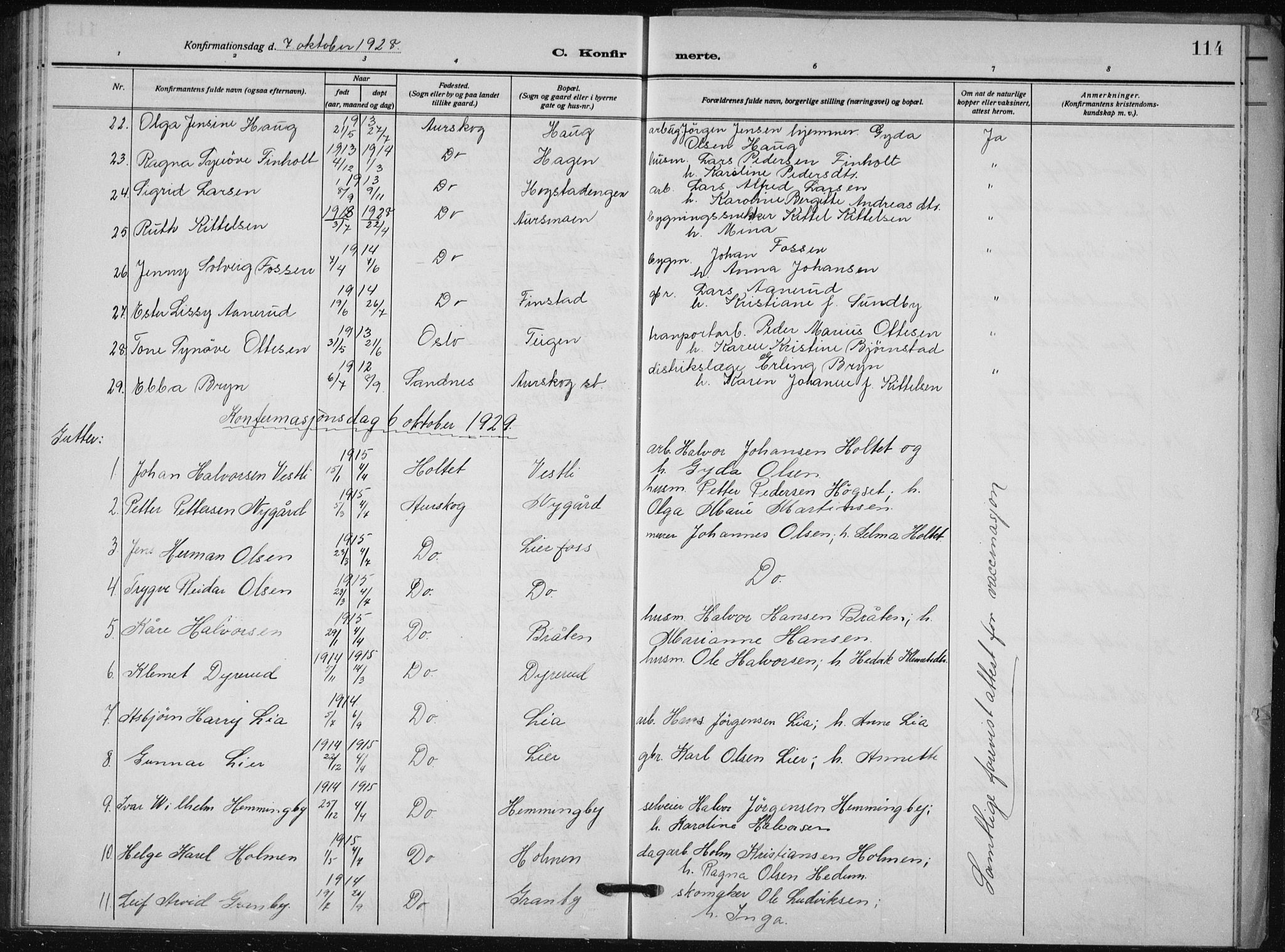 Aurskog prestekontor Kirkebøker, AV/SAO-A-10304a/G/Ga/L0006: Parish register (copy) no. I 6, 1923-1939, p. 114