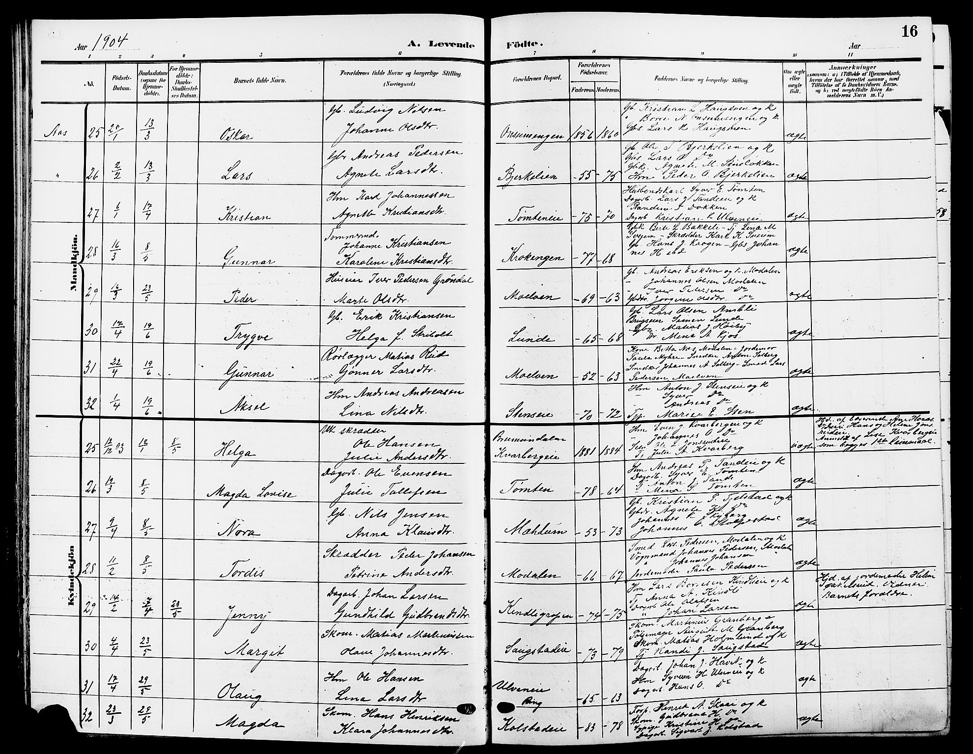 Ringsaker prestekontor, SAH/PREST-014/L/La/L0015: Parish register (copy) no. 15, 1903-1912, p. 16