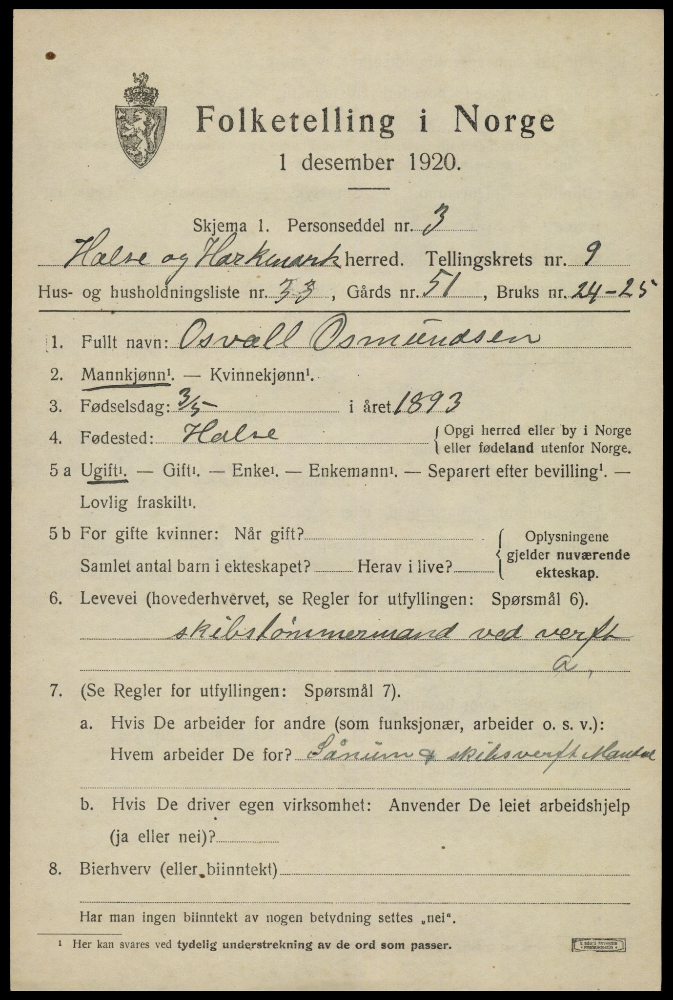 SAK, 1920 census for Halse og Harkmark, 1920, p. 4849