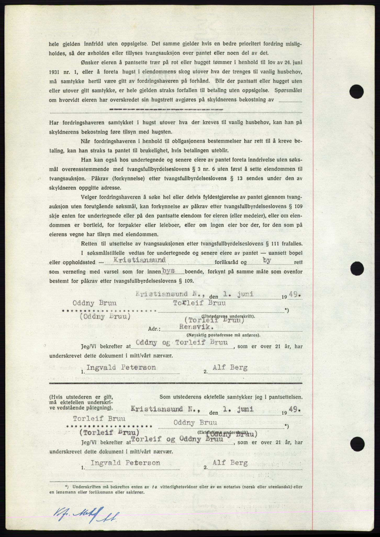 Nordmøre sorenskriveri, AV/SAT-A-4132/1/2/2Ca: Mortgage book no. B101, 1949-1949, Diary no: : 1552/1949