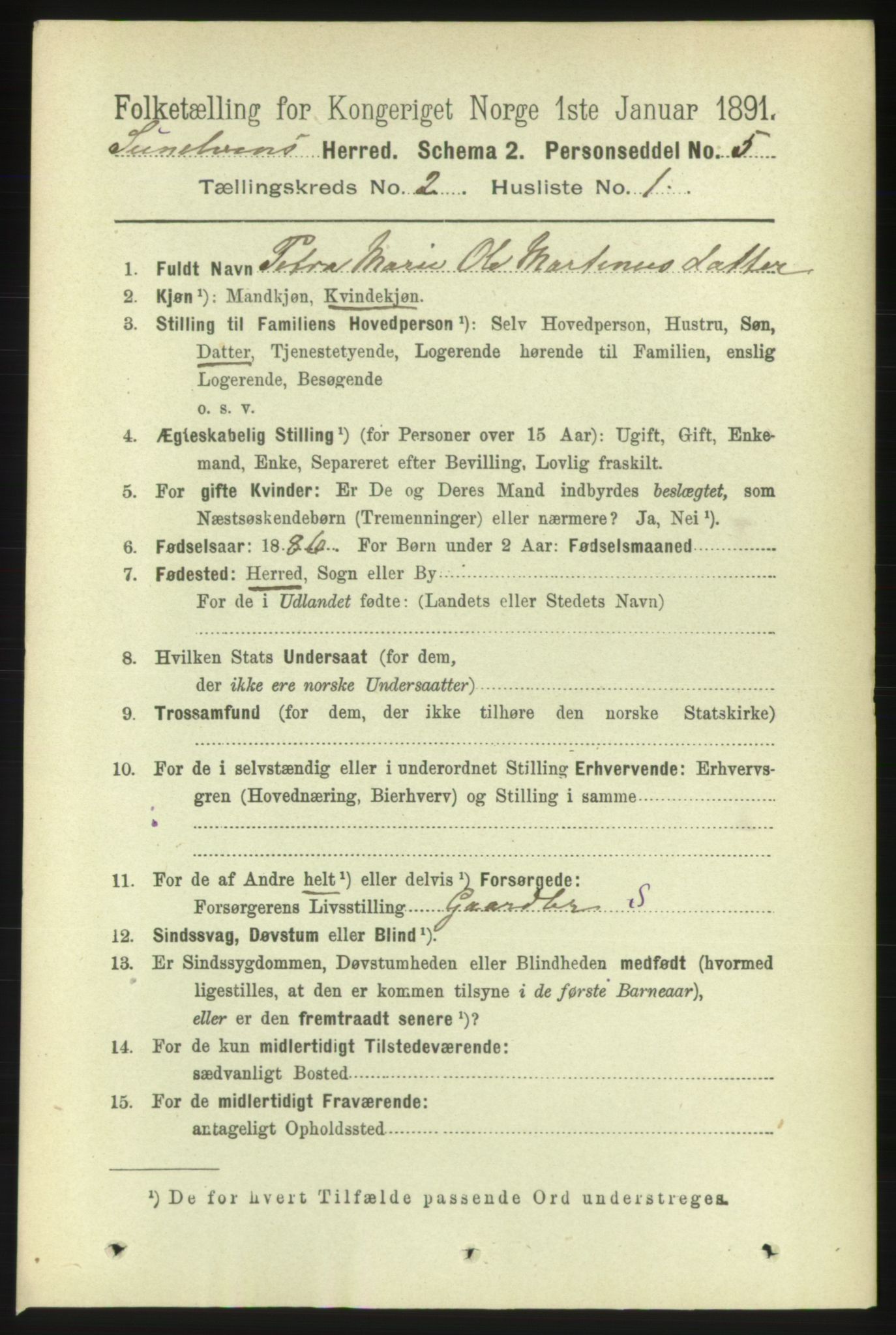 RA, 1891 census for 1523 Sunnylven, 1891, p. 384