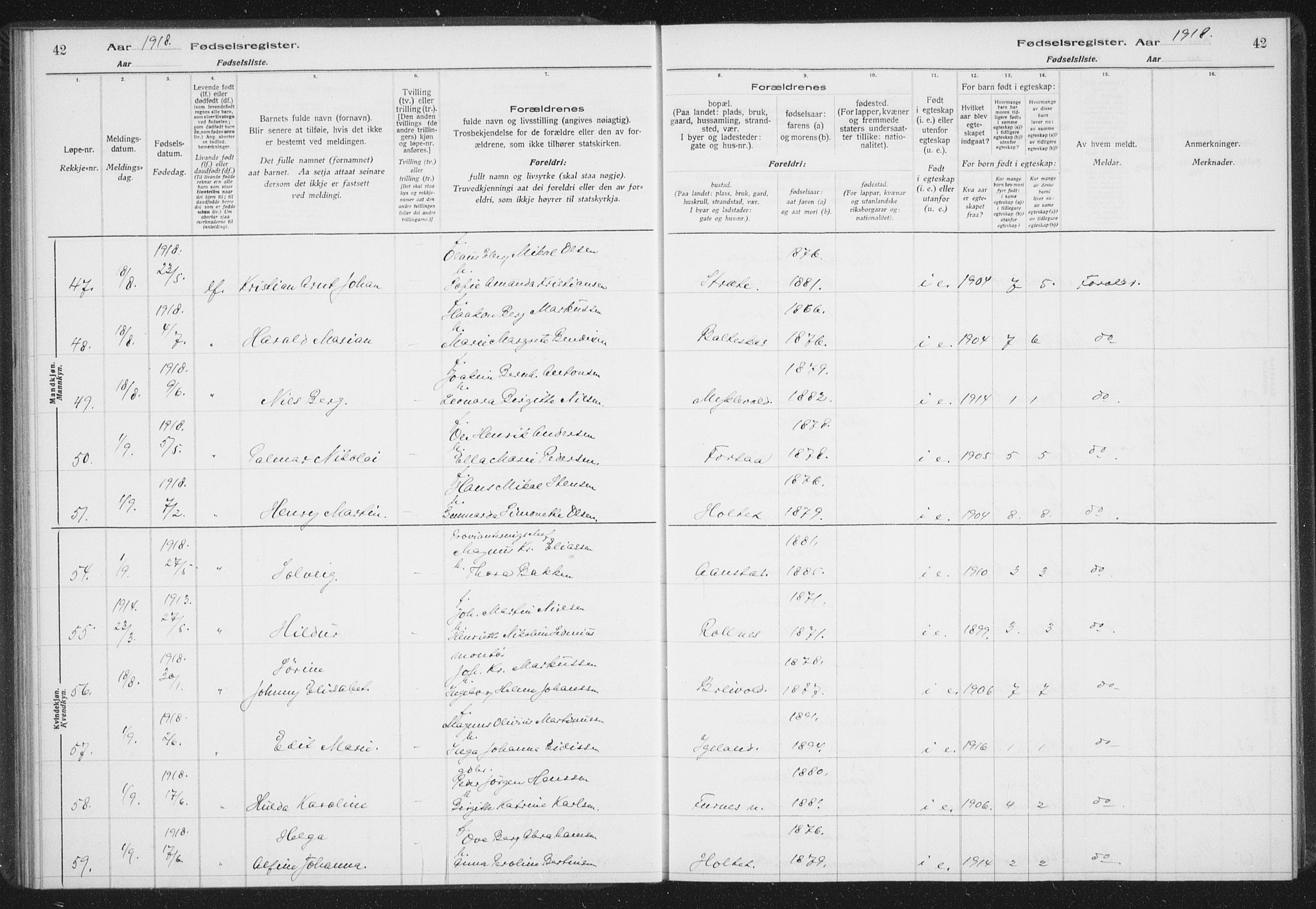 Ibestad sokneprestembete, SATØ/S-0077/I/Ic/L0061: Birth register no. 61, 1917-1929, p. 42