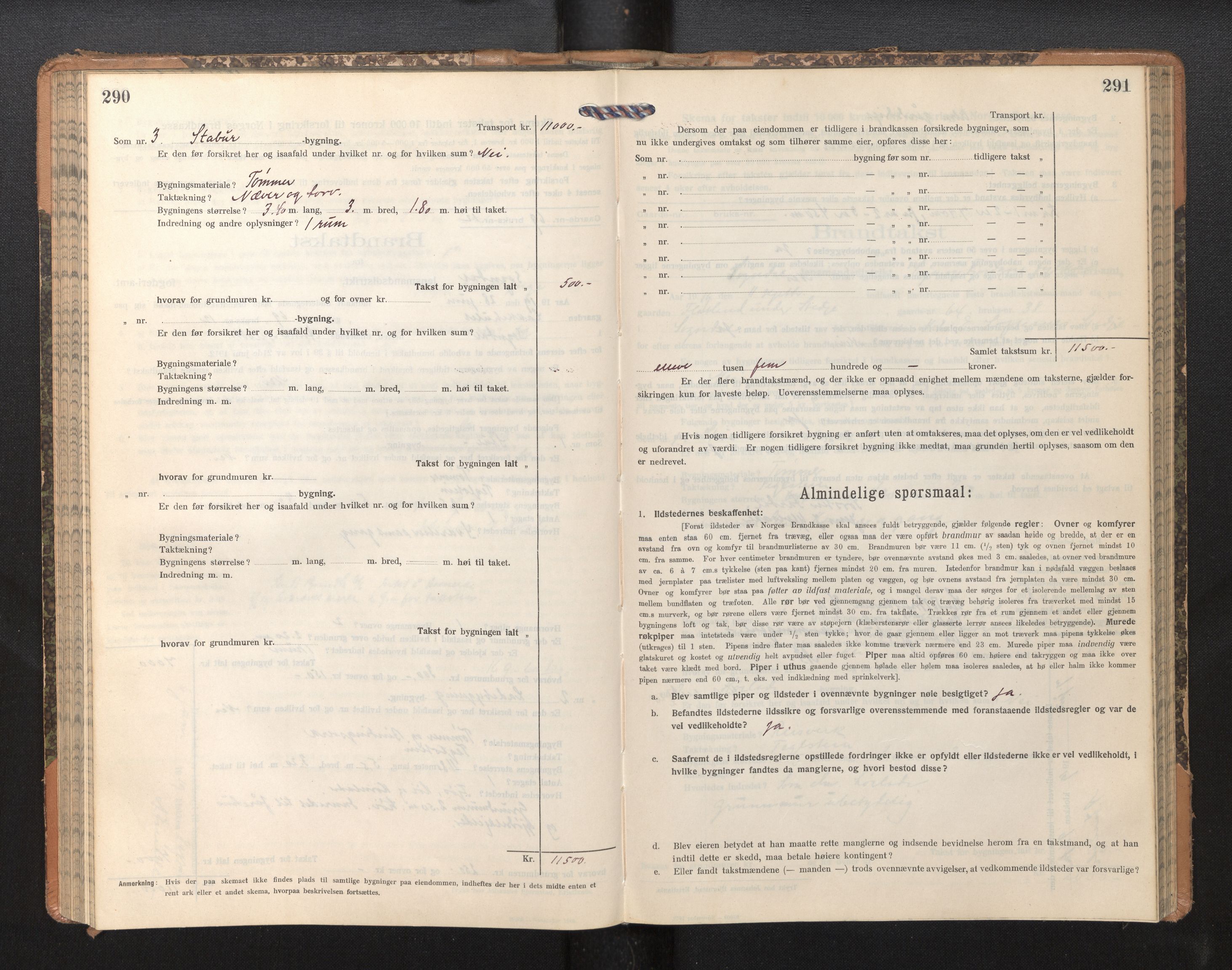 Lensmannen i Sogndal, AV/SAB-A-29901/0012/L0011: Branntakstprotokoll, skjematakst, 1914-1922, p. 290-291