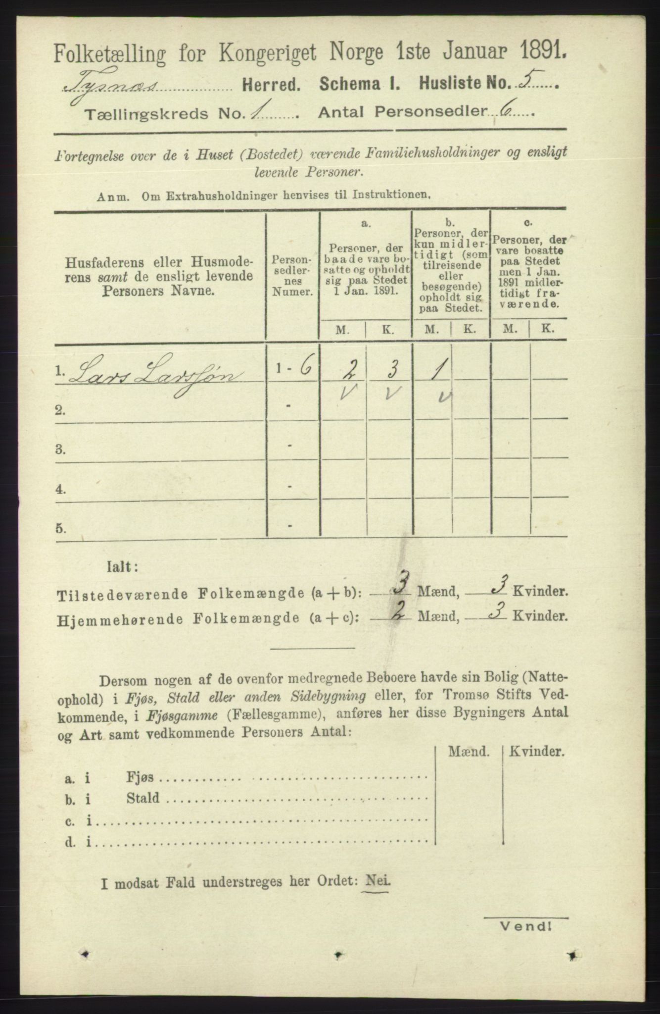 RA, 1891 census for 1223 Tysnes, 1891, p. 37