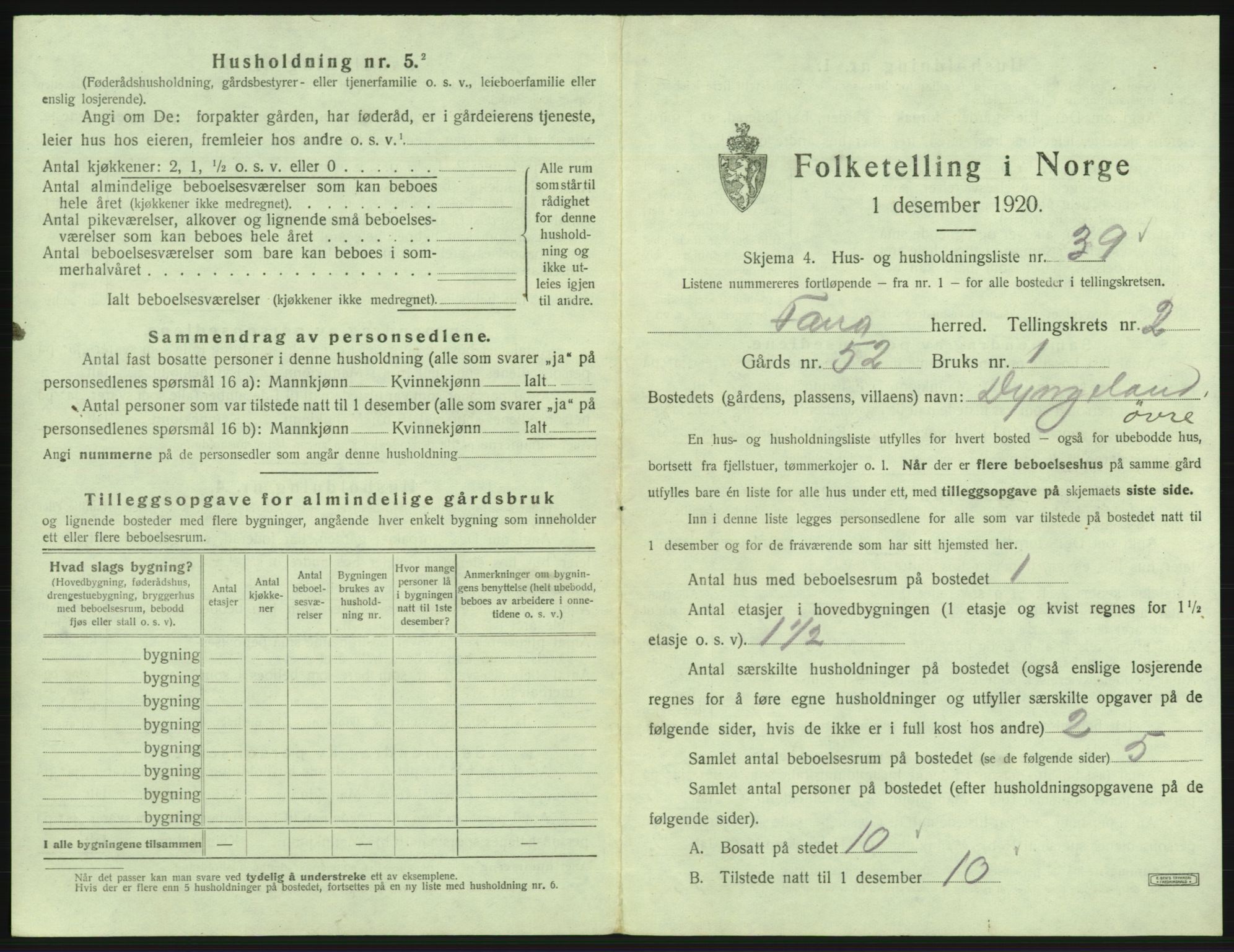 SAB, 1920 census for Fana, 1920, p. 271