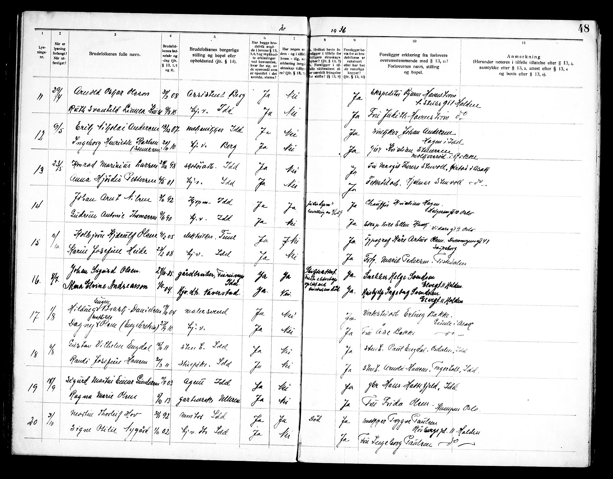 Idd prestekontor Kirkebøker, SAO/A-10911/H/Ha/L0002: Banns register no. I 2, 1919-1958, p. 48