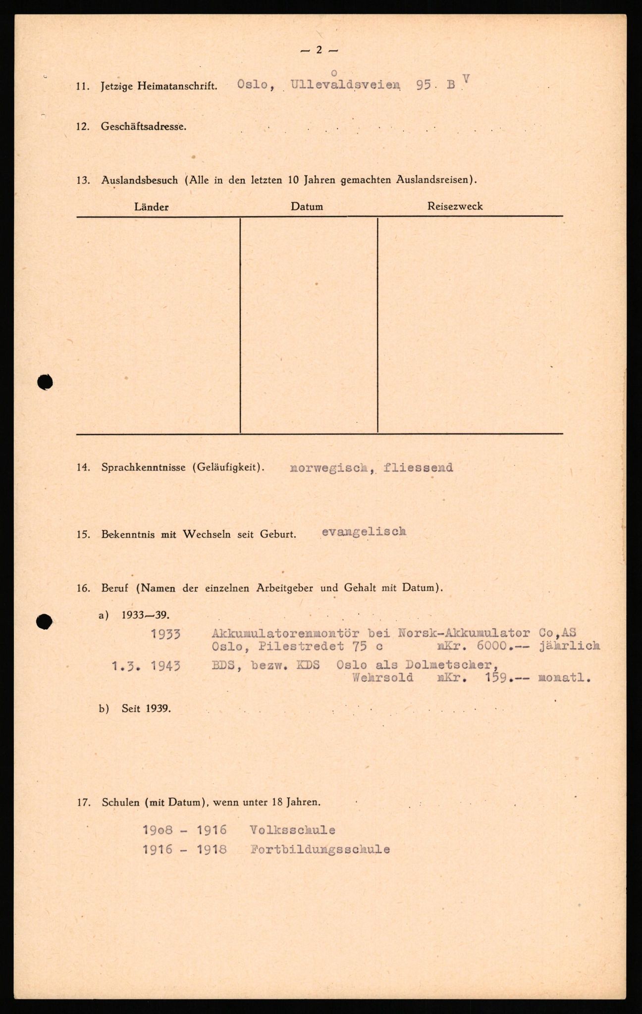 Forsvaret, Forsvarets overkommando II, RA/RAFA-3915/D/Db/L0033: CI Questionaires. Tyske okkupasjonsstyrker i Norge. Tyskere., 1945-1946, p. 316