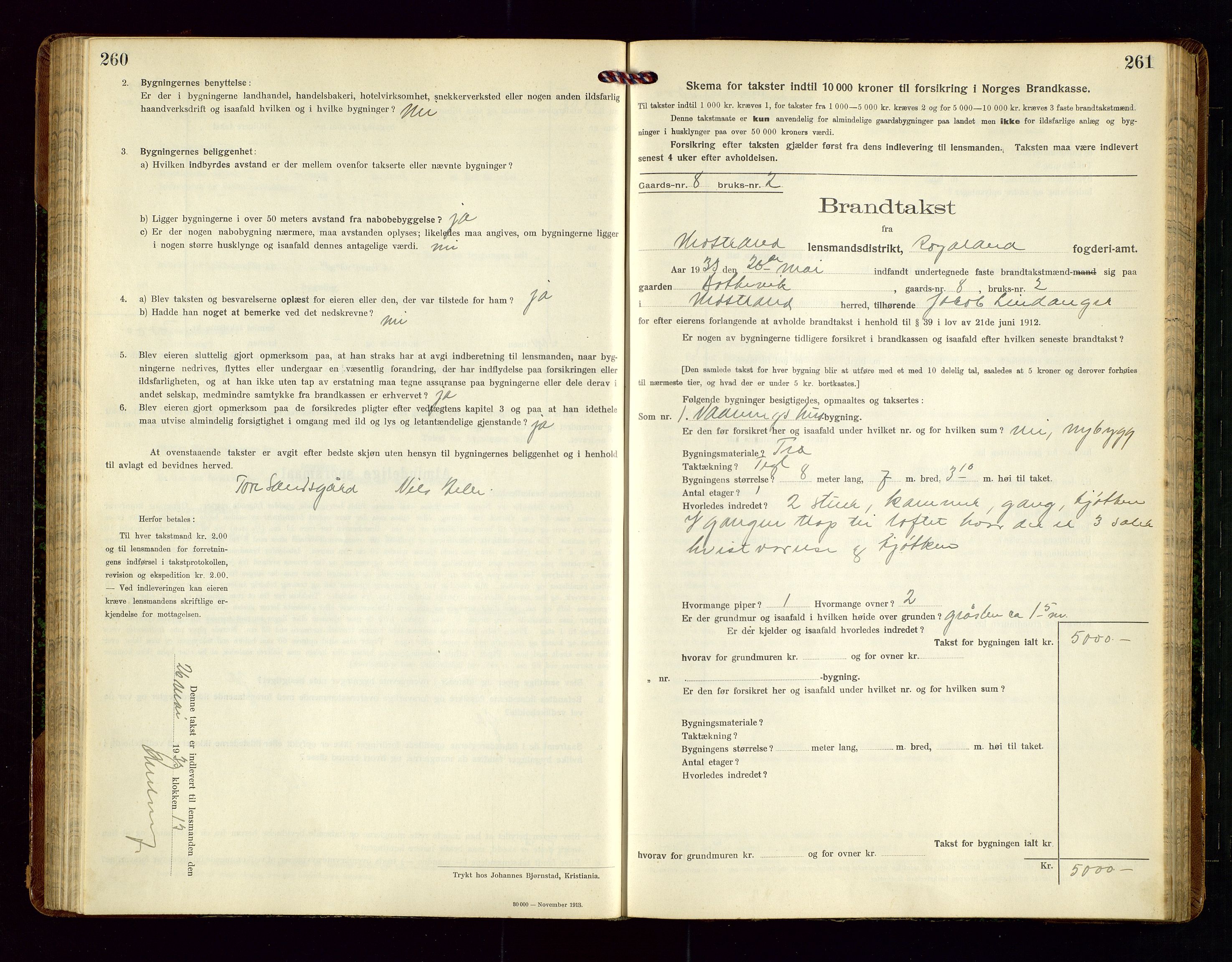 Nedstrand lensmannskontor, SAST/A-100236/Gob/L0002: "Brandtakstprotokol for Nerstrand lensmandsdistrikt Rogaland Fylke", 1916-1949, p. 260-261