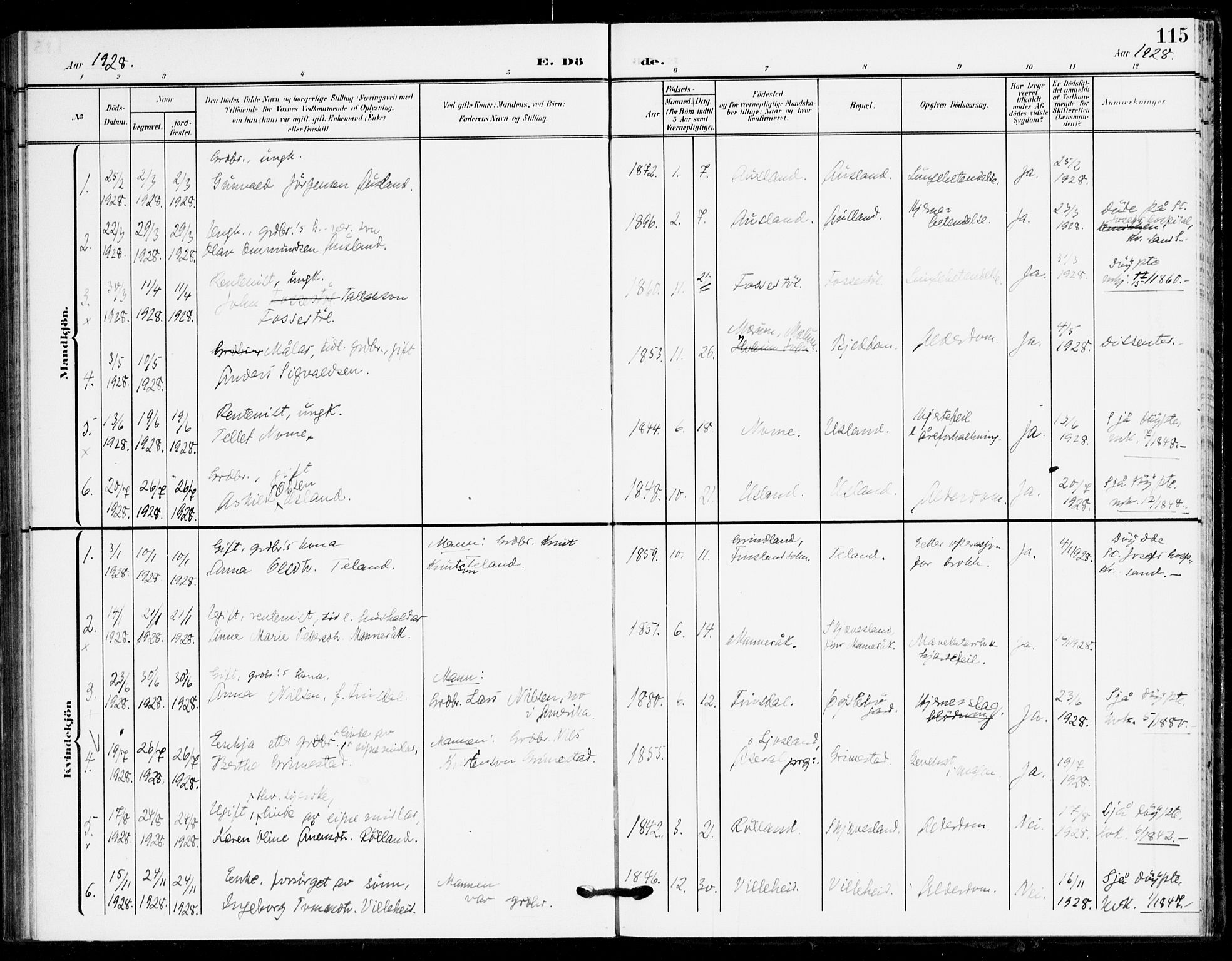 Holum sokneprestkontor, SAK/1111-0022/F/Fa/Fac/L0005: Parish register (official) no. A 5, 1908-1930, p. 115