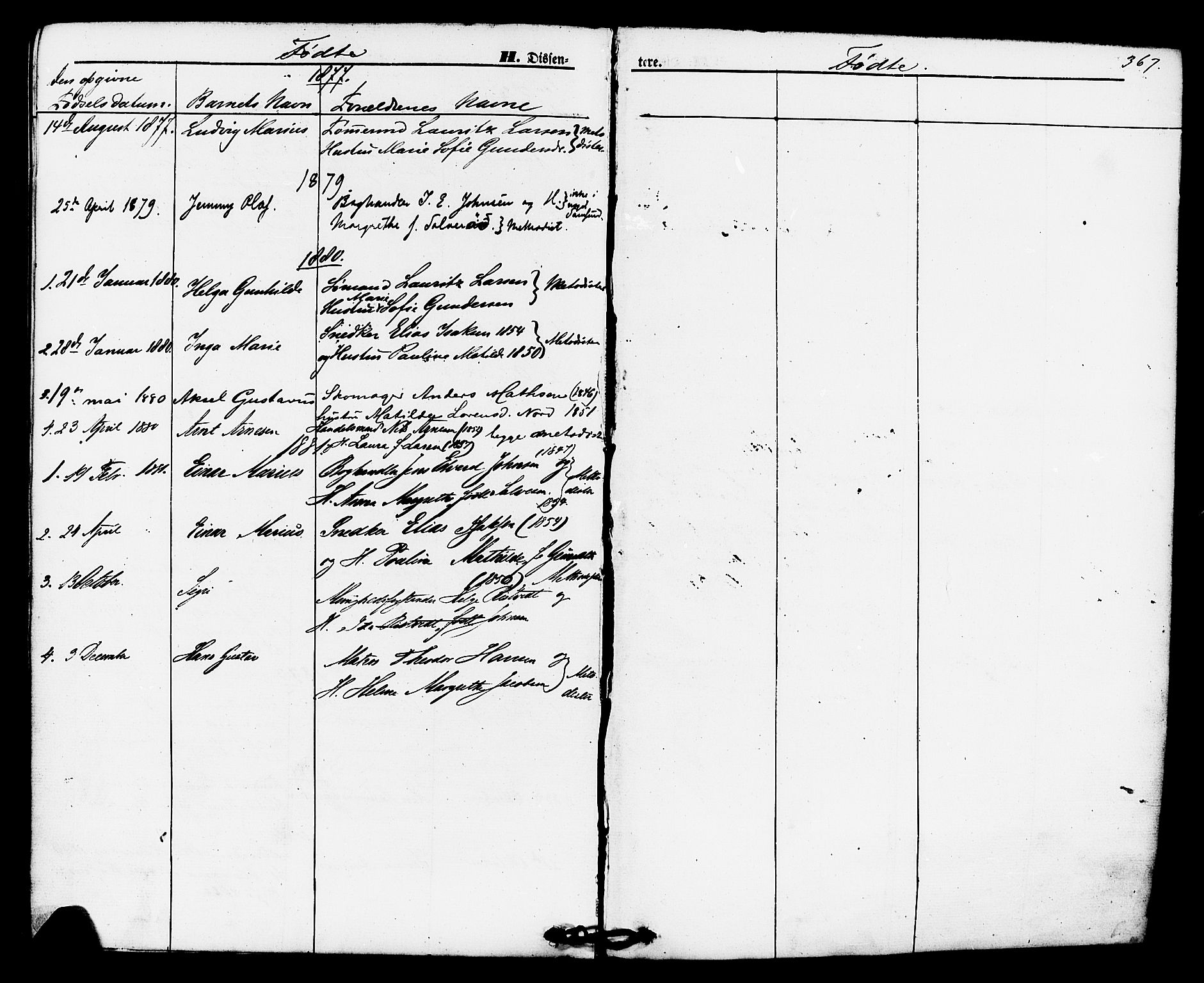 Brevik kirkebøker, SAKO/A-255/F/Fa/L0006: Parish register (official) no. 6, 1866-1881, p. 367