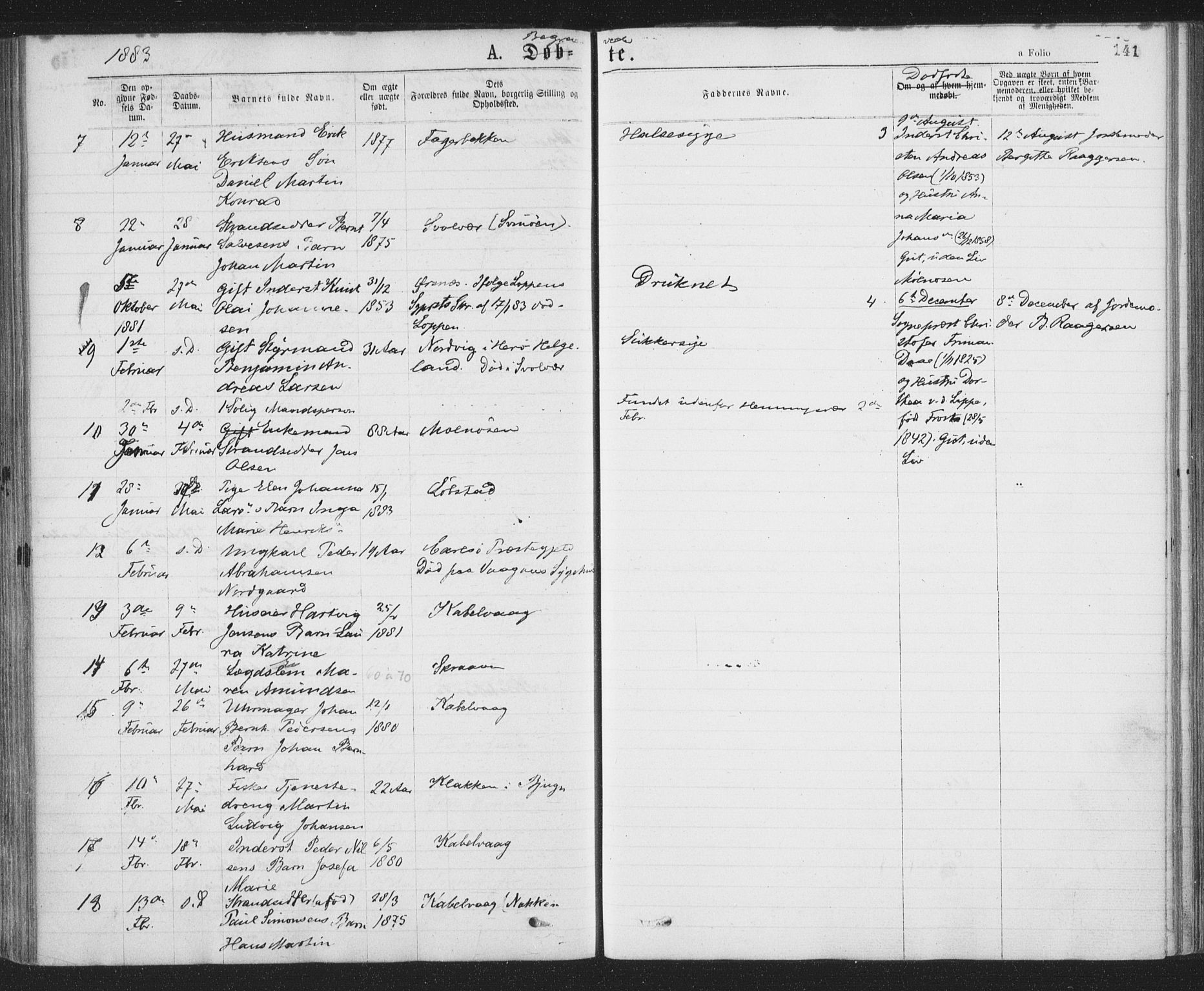 Ministerialprotokoller, klokkerbøker og fødselsregistre - Nordland, SAT/A-1459/874/L1058: Parish register (official) no. 874A02, 1878-1883, p. 141