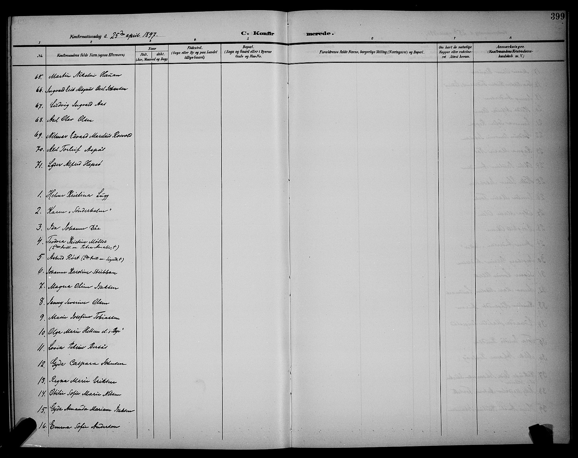 Ministerialprotokoller, klokkerbøker og fødselsregistre - Sør-Trøndelag, AV/SAT-A-1456/604/L0225: Parish register (copy) no. 604C08, 1895-1899, p. 399