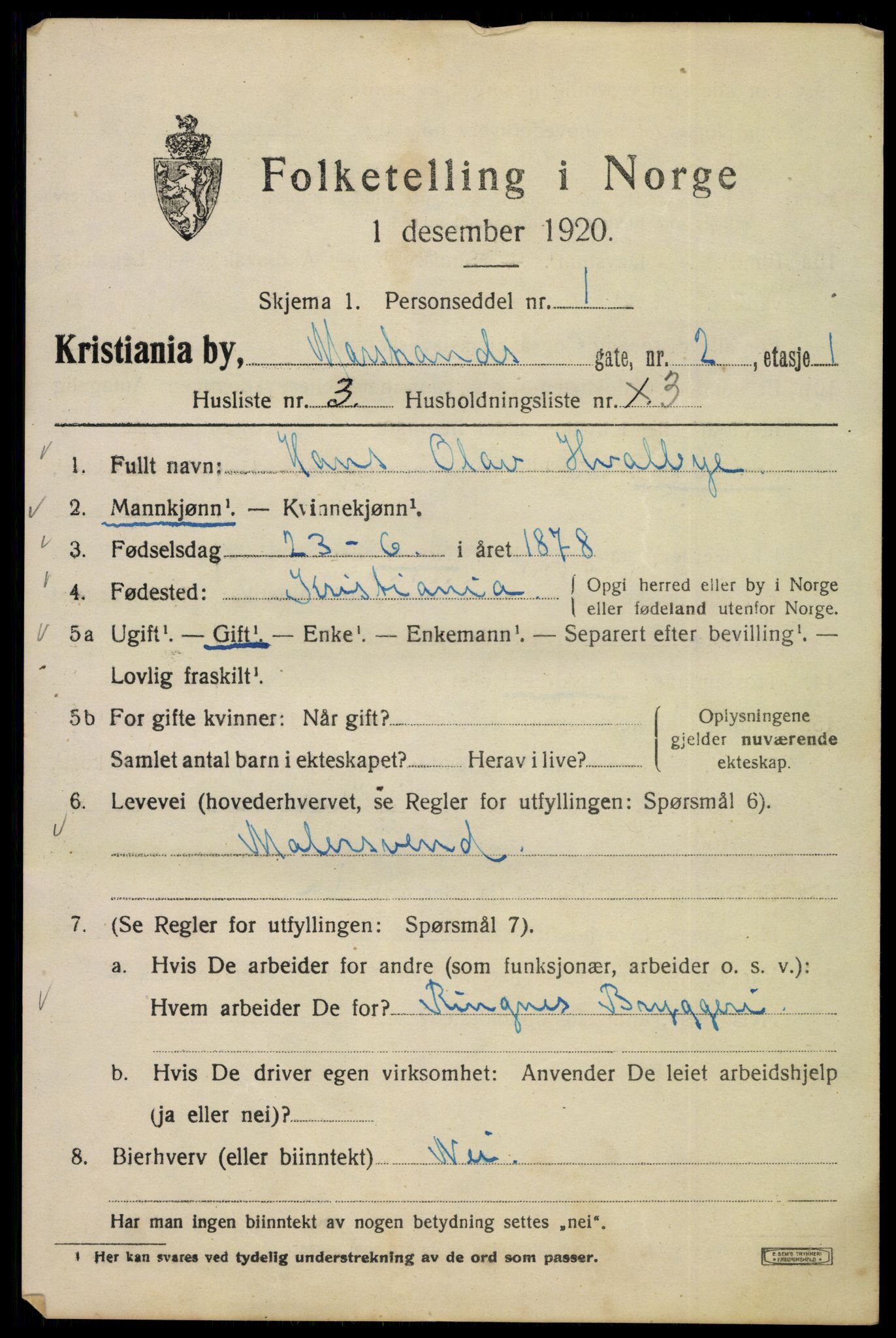 SAO, 1920 census for Kristiania, 1920, p. 392169