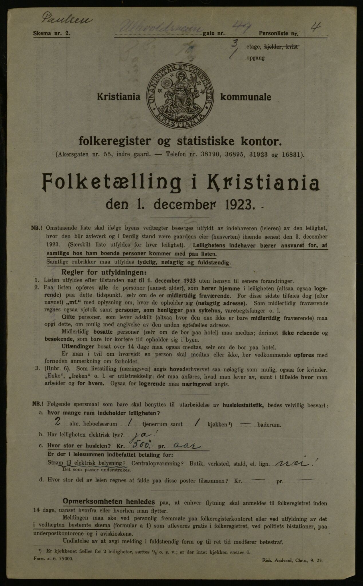 OBA, Municipal Census 1923 for Kristiania, 1923, p. 131798