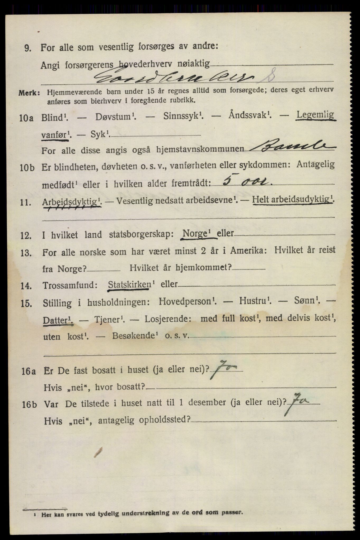 SAKO, 1920 census for Bamble, 1920, p. 7364