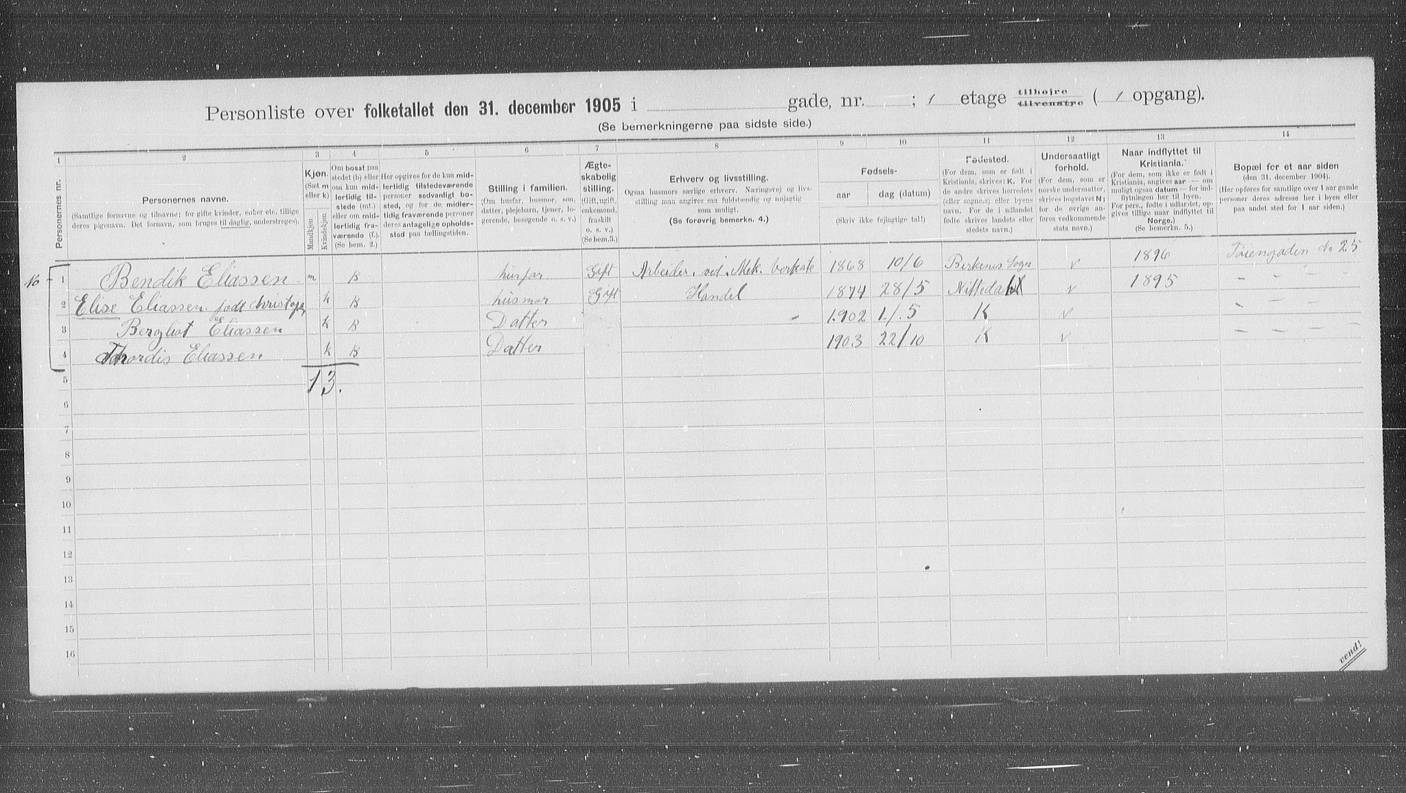 OBA, Municipal Census 1905 for Kristiania, 1905, p. 55723