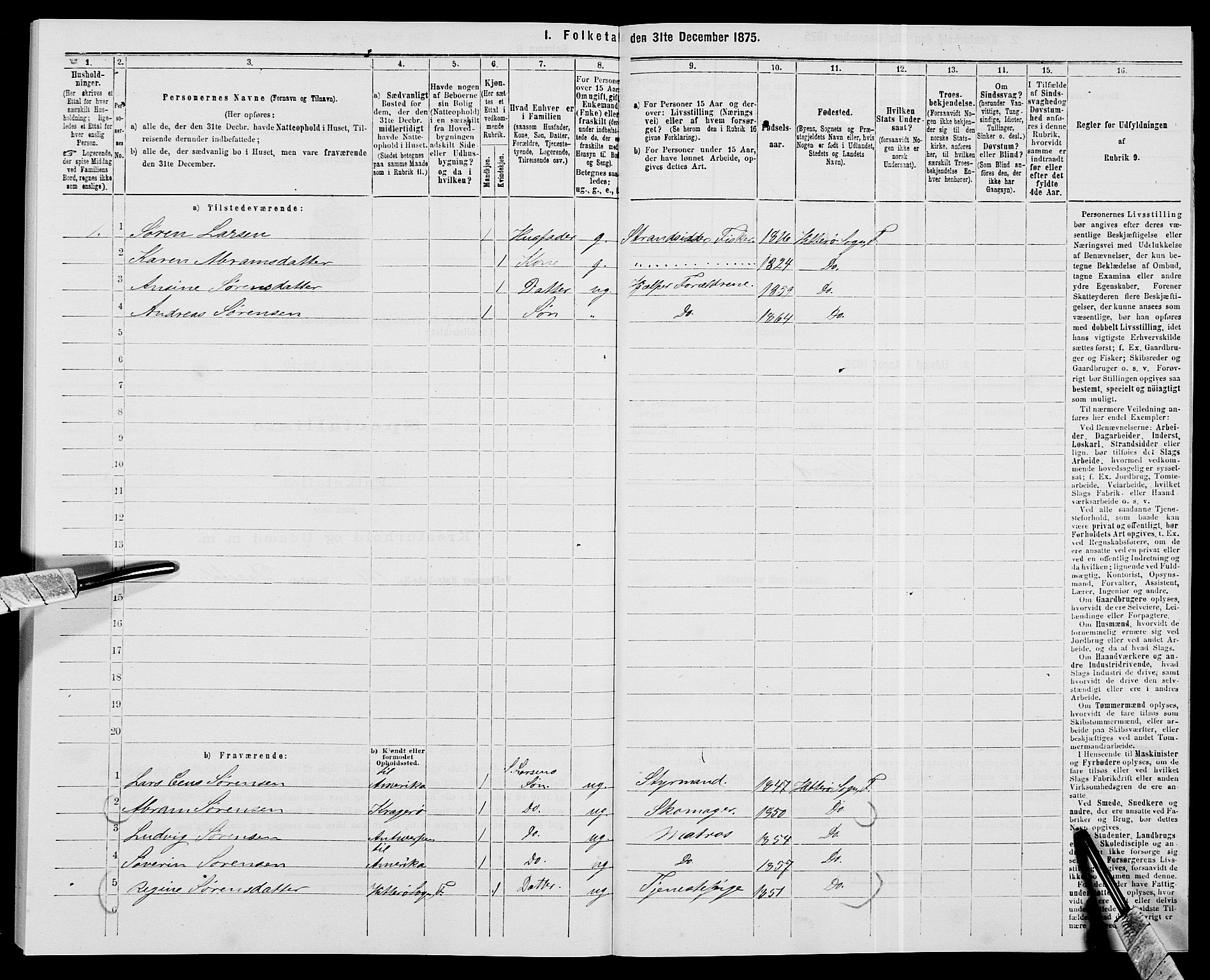 SAK, 1875 census for 1042L Flekkefjord/Nes og Hidra, 1875, p. 779