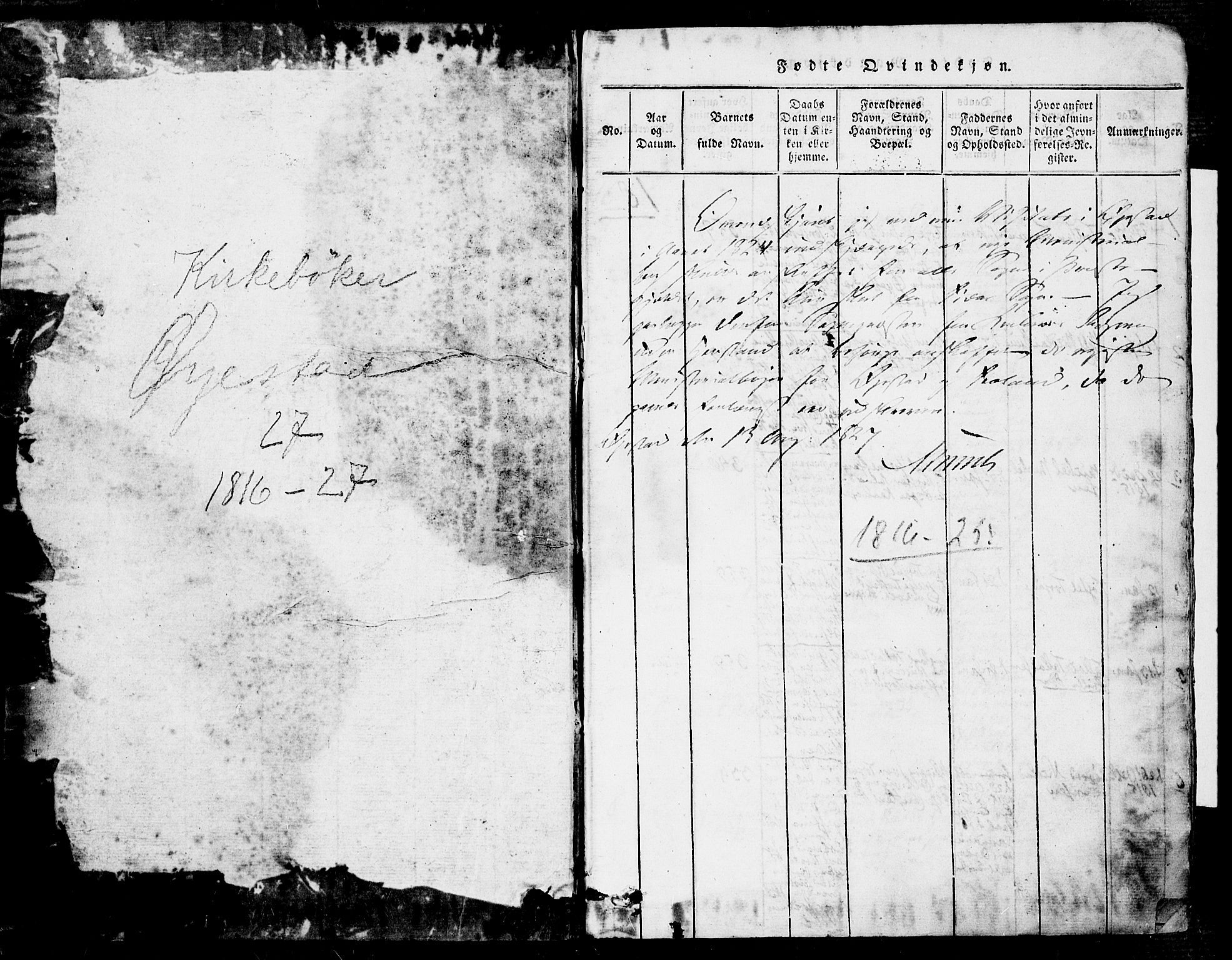 Øyestad sokneprestkontor, SAK/1111-0049/F/Fa/L0012: Parish register (official) no. A 12, 1816-1827
